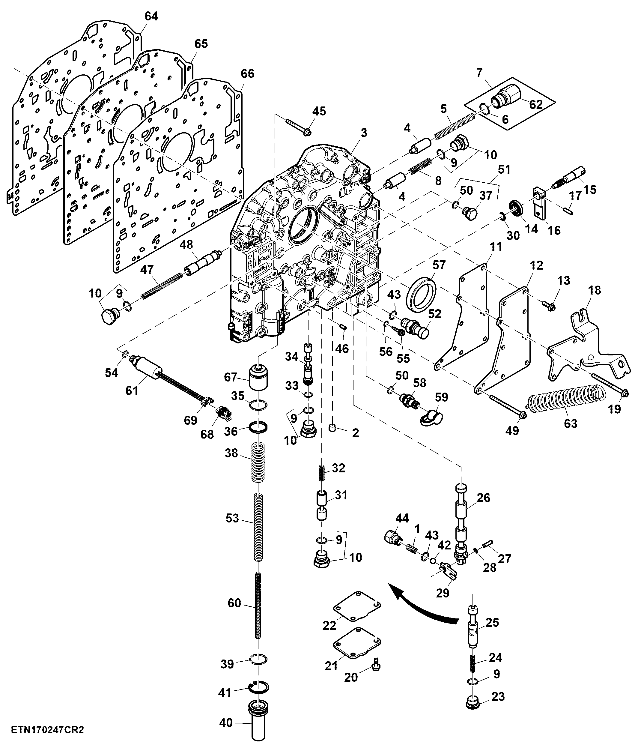 Front Valve Housing and Valve, PowrQuad™, W/ Mechanical Reverser Control (010000 - )