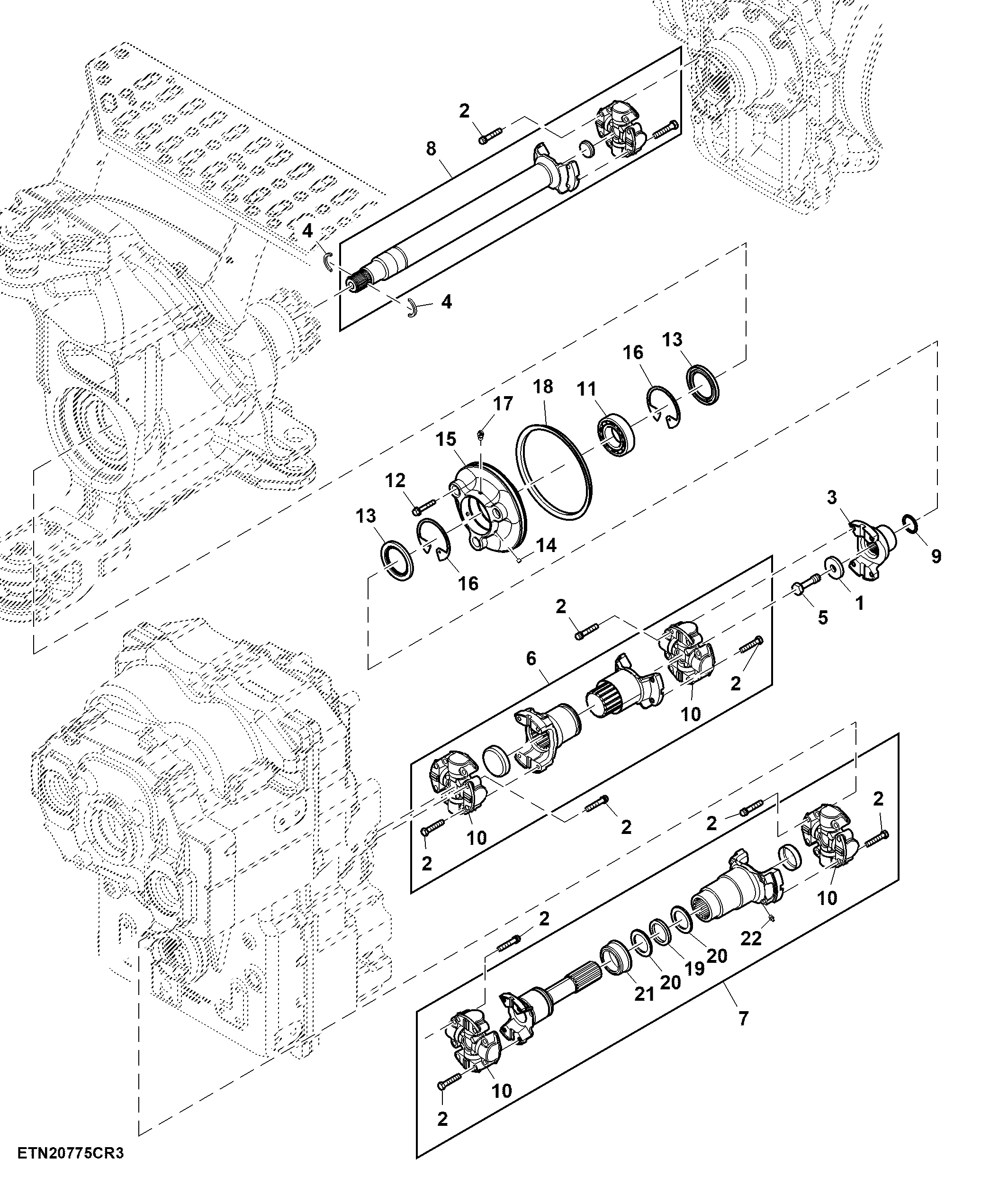 Universal Driveshaft, Transmission to Double Reduction Axle ( - 804100)