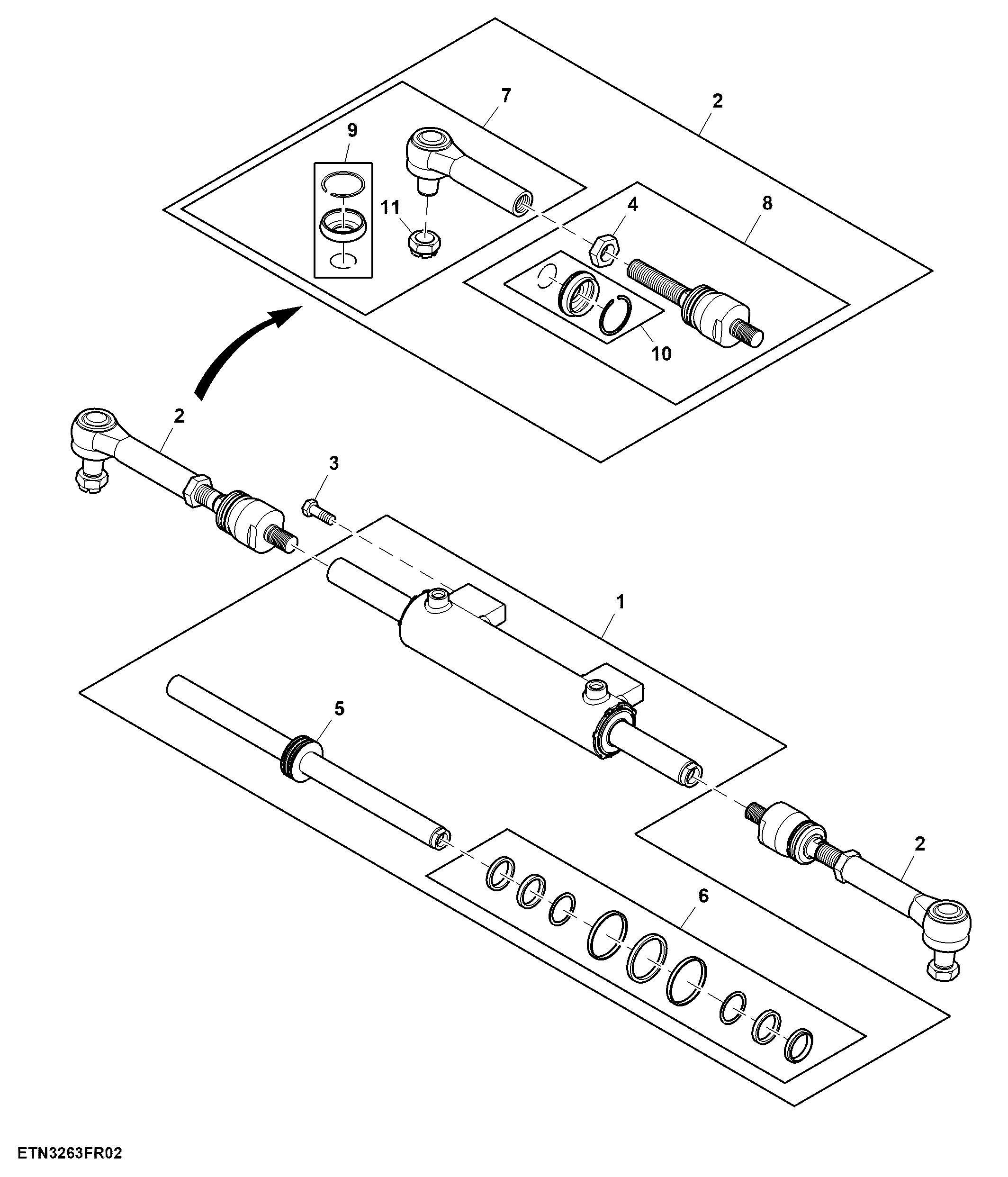 Steering Cylinder and Tie Rods, Front Axle, MFWD