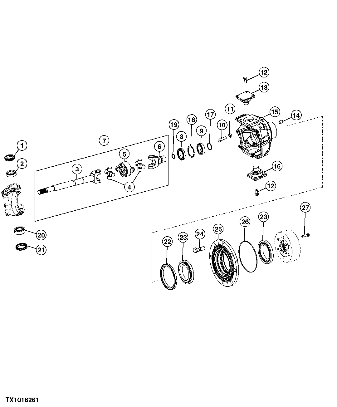 Front Axle Housing Hubs, Shafts, and Universal Joints with MFWD