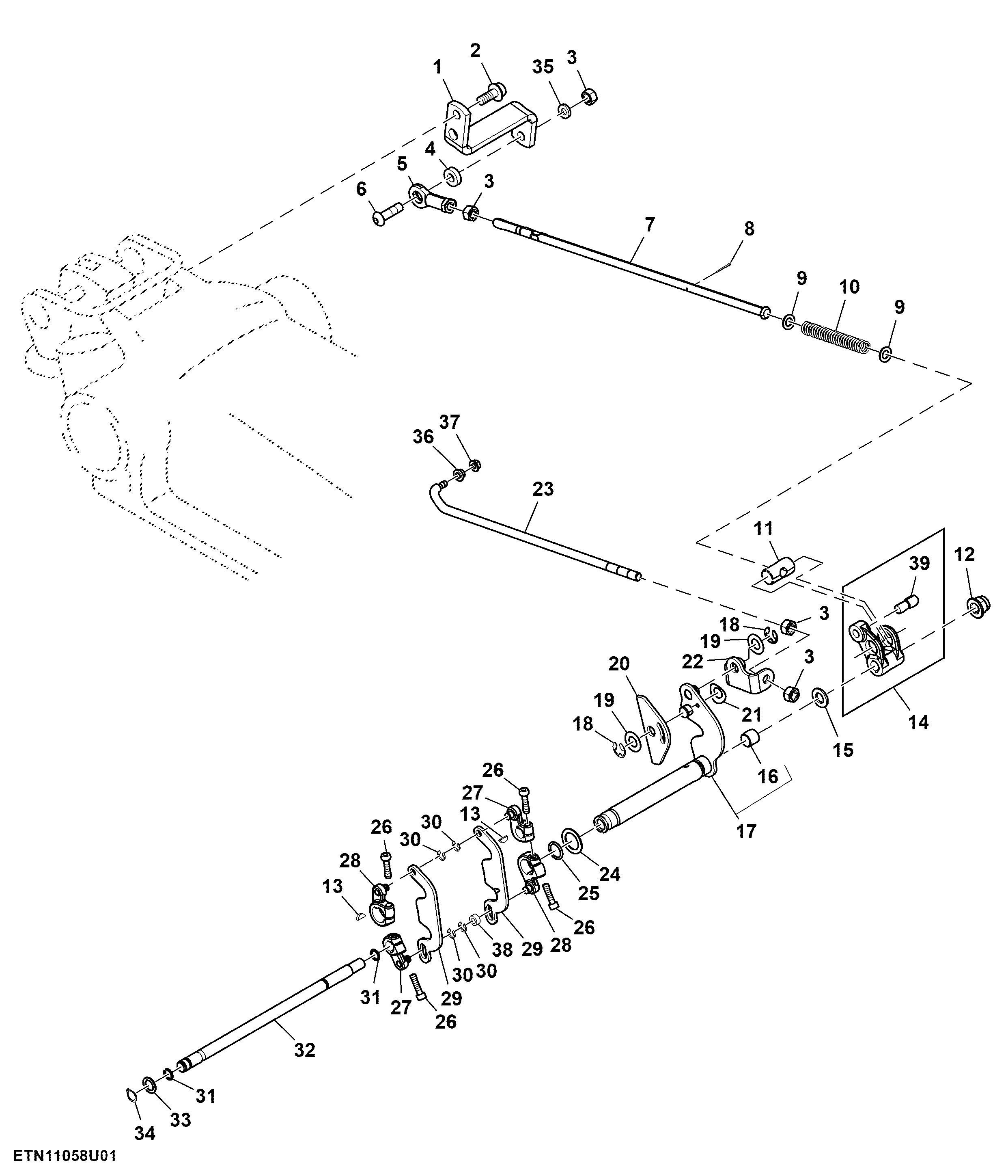 Rockshaft Control Linkage, W/O QRL, W/O SCV