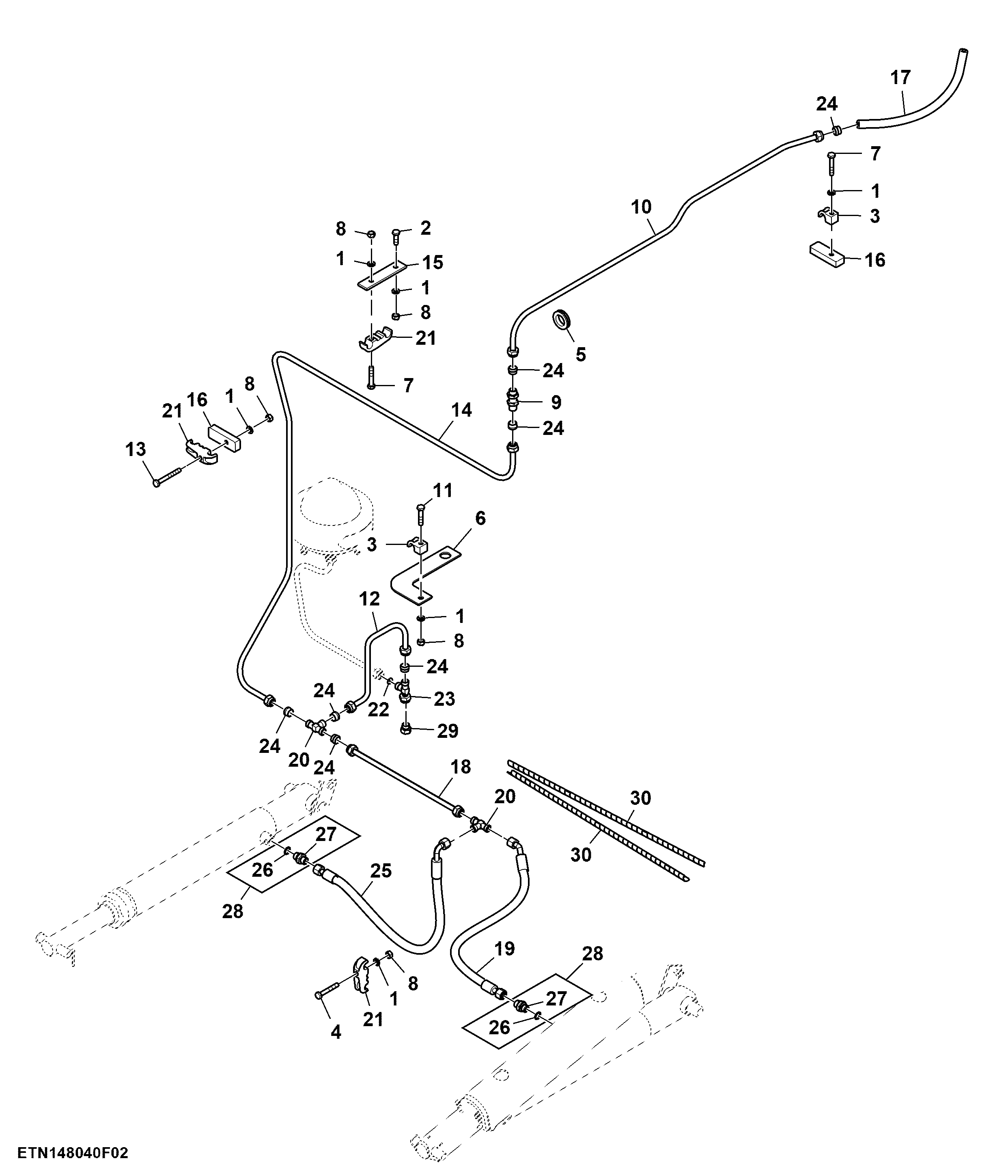 Hydraulic Lines, Cutting Platform Lifting Cylinder (100044 - )