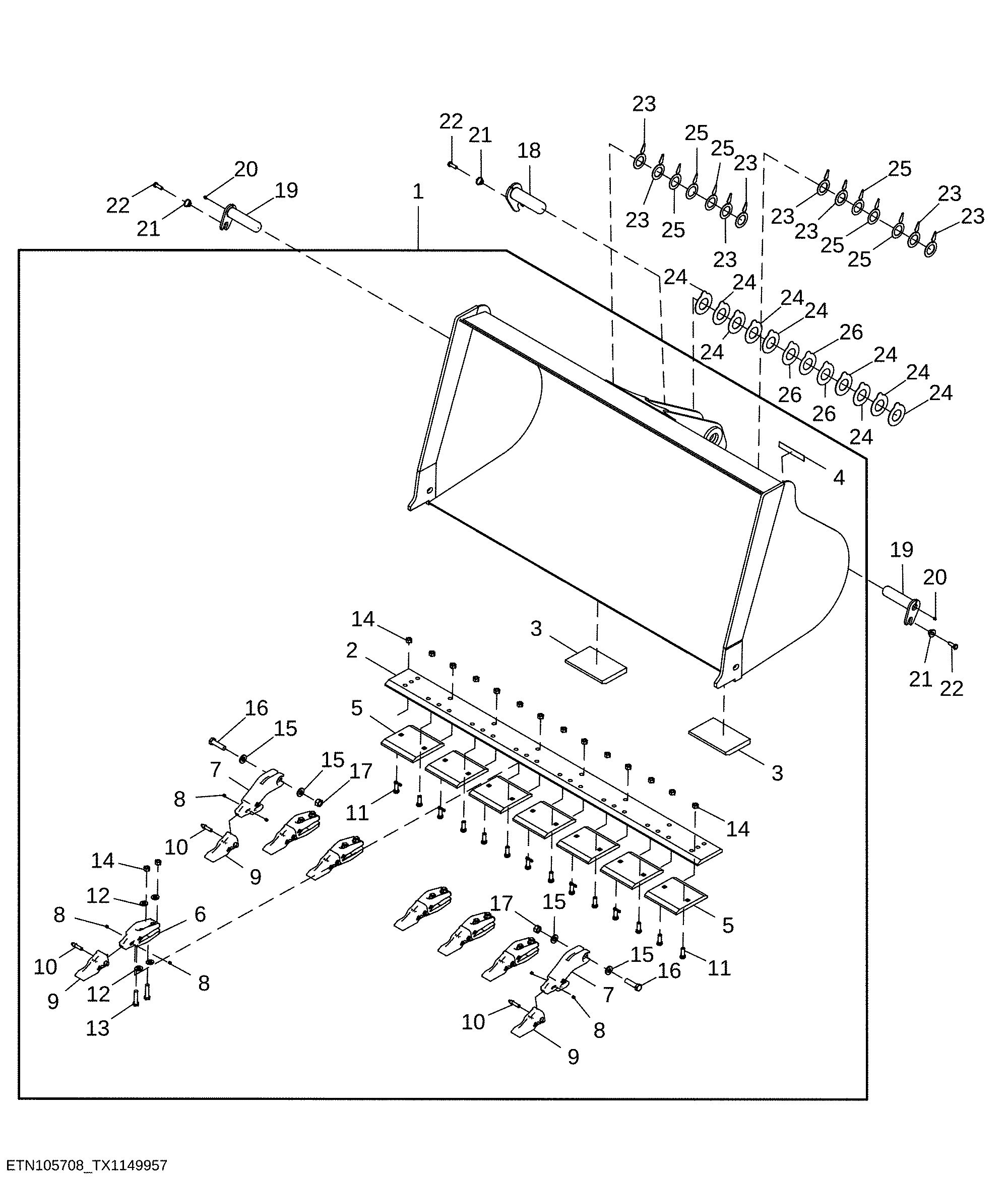 Pin-On Stockpiling Bucket Loader 2.3 m³ (3.0 yd³) with Teeth