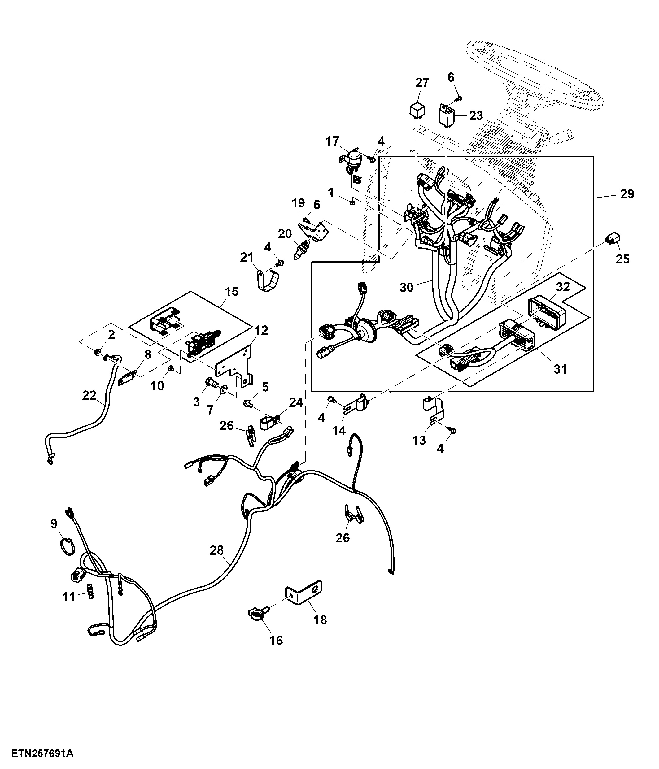 Front Wiring Harness, Premium, Inline, North