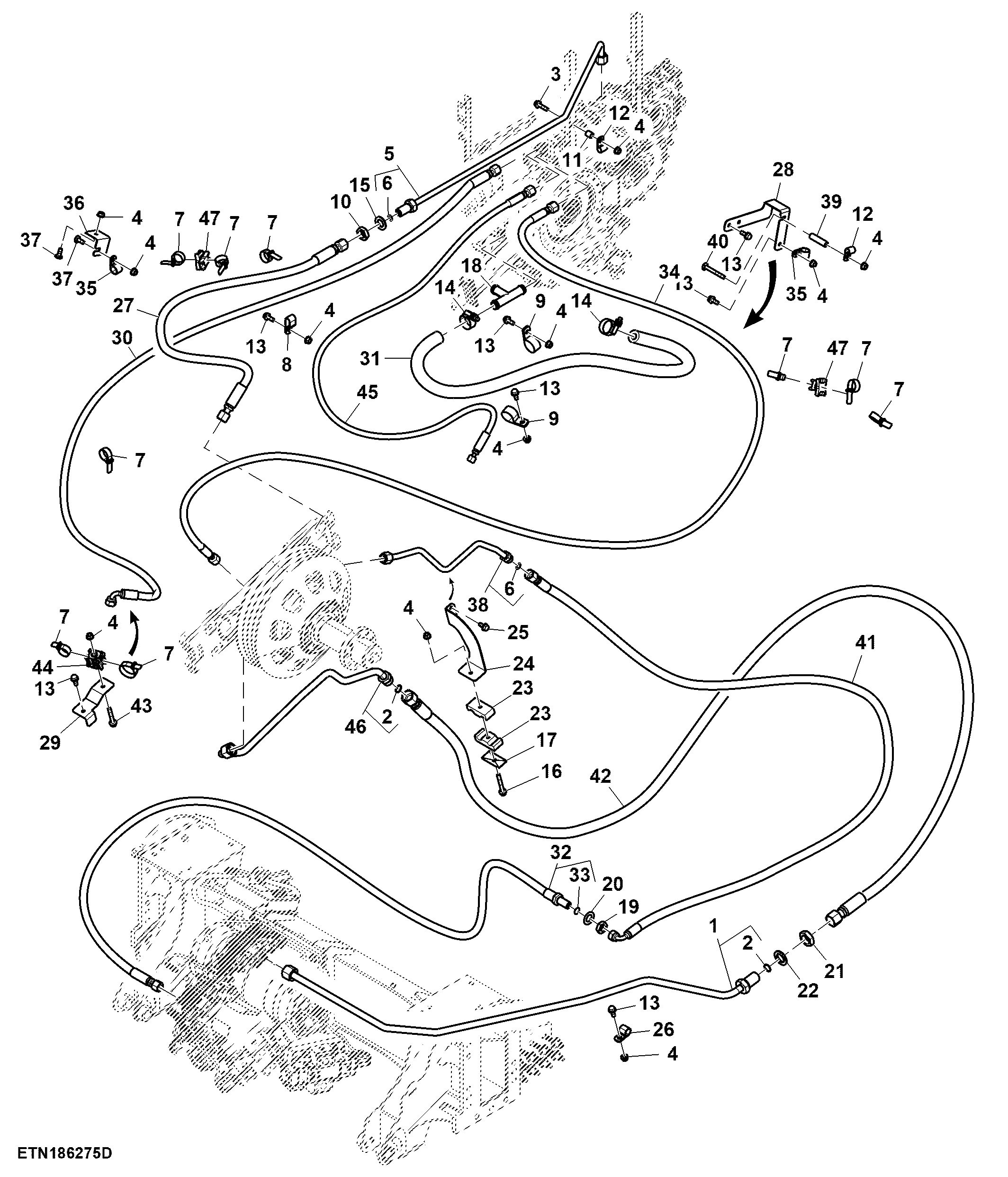 Hydraulic Hoses, Front End Equipment Clutch Engagement, Variable