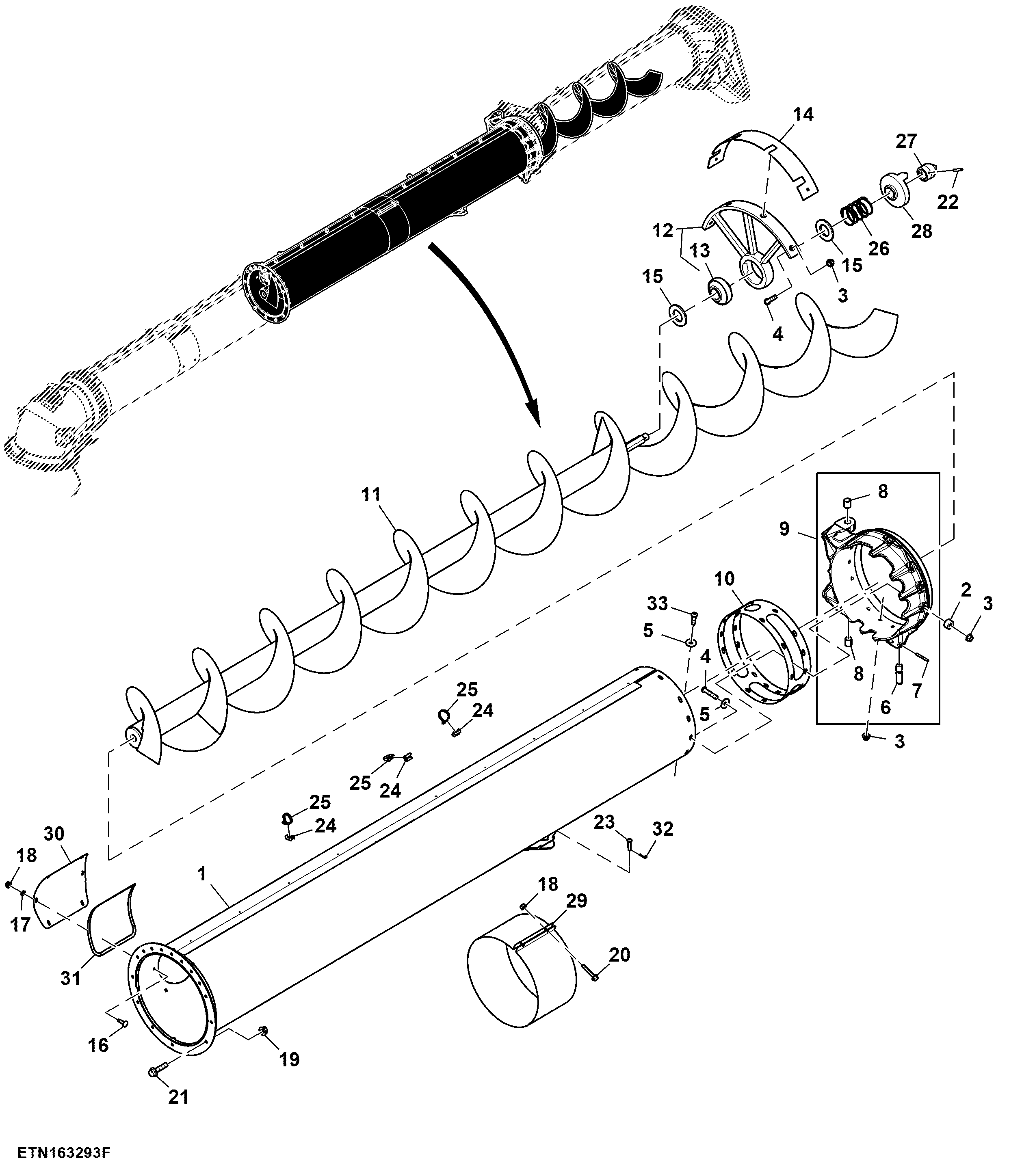 Auger, Folding Unloading, Center, 7.9 m and 8.2 m (26 ft and 27 ft)