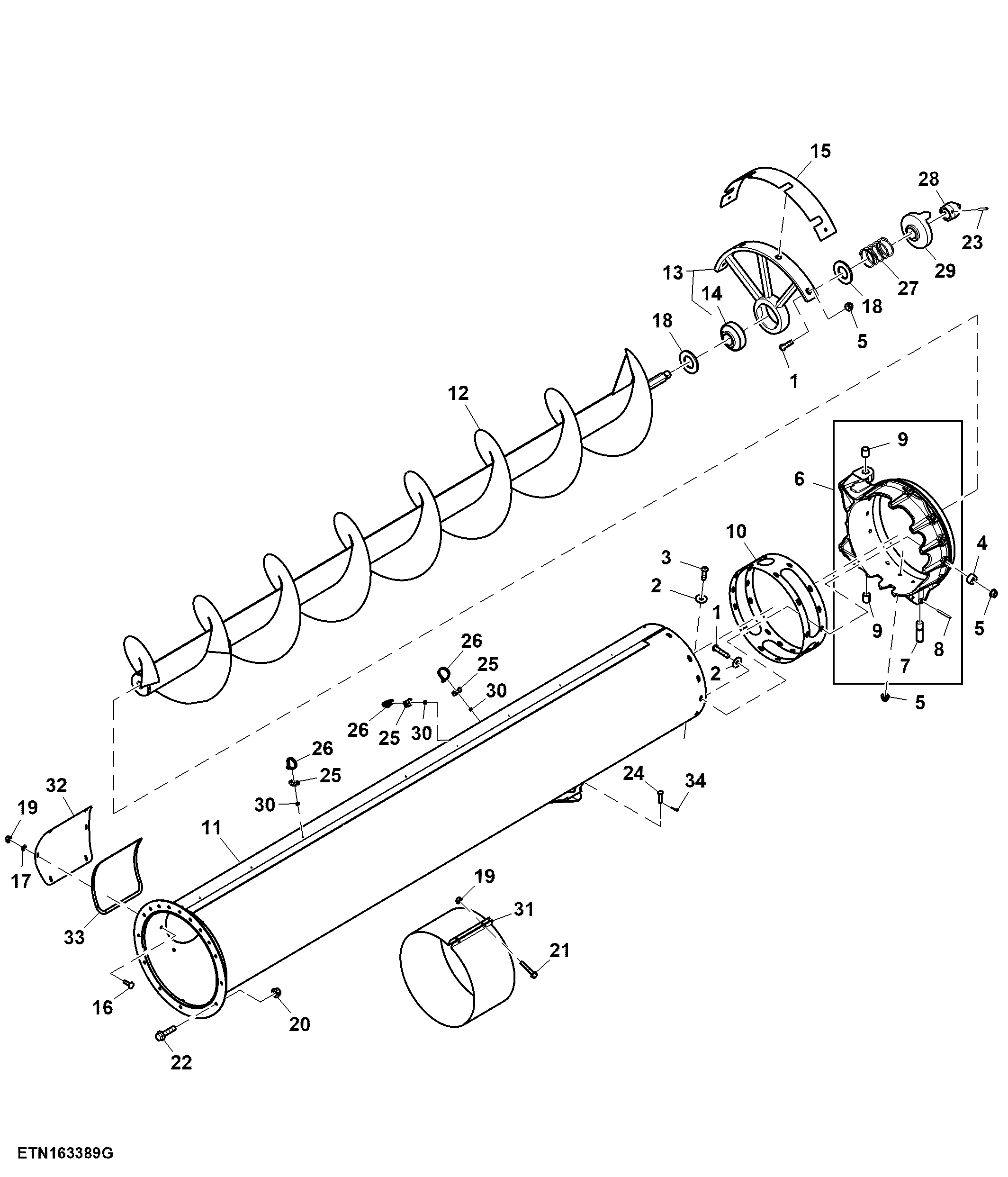 Auger, Folding Unloading, Center, 8.7 m (28.5 ft)