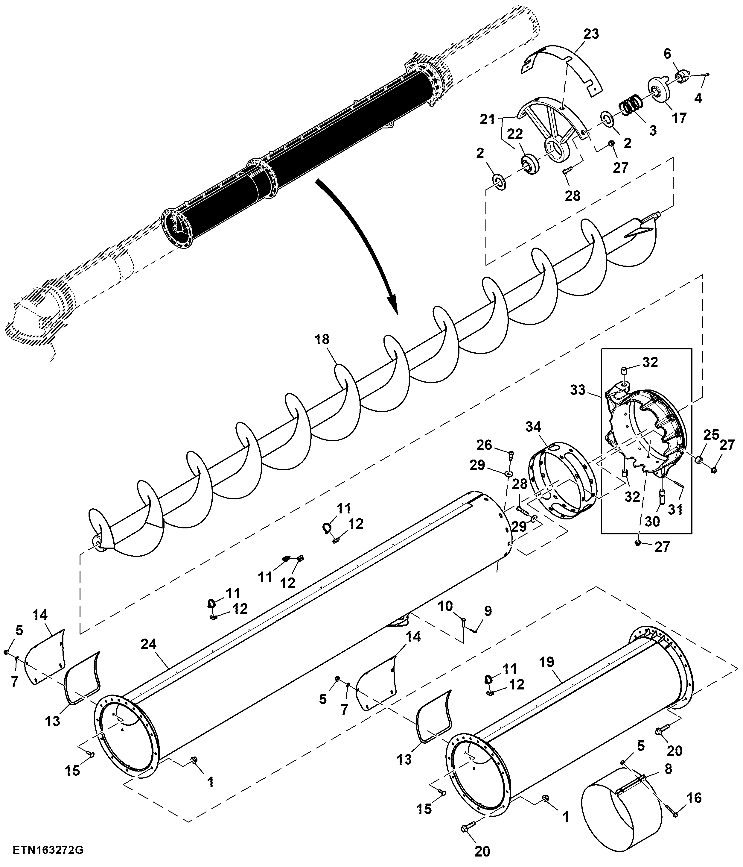 Auger, Folding Unloading, Center, 9.4 m (31 ft)