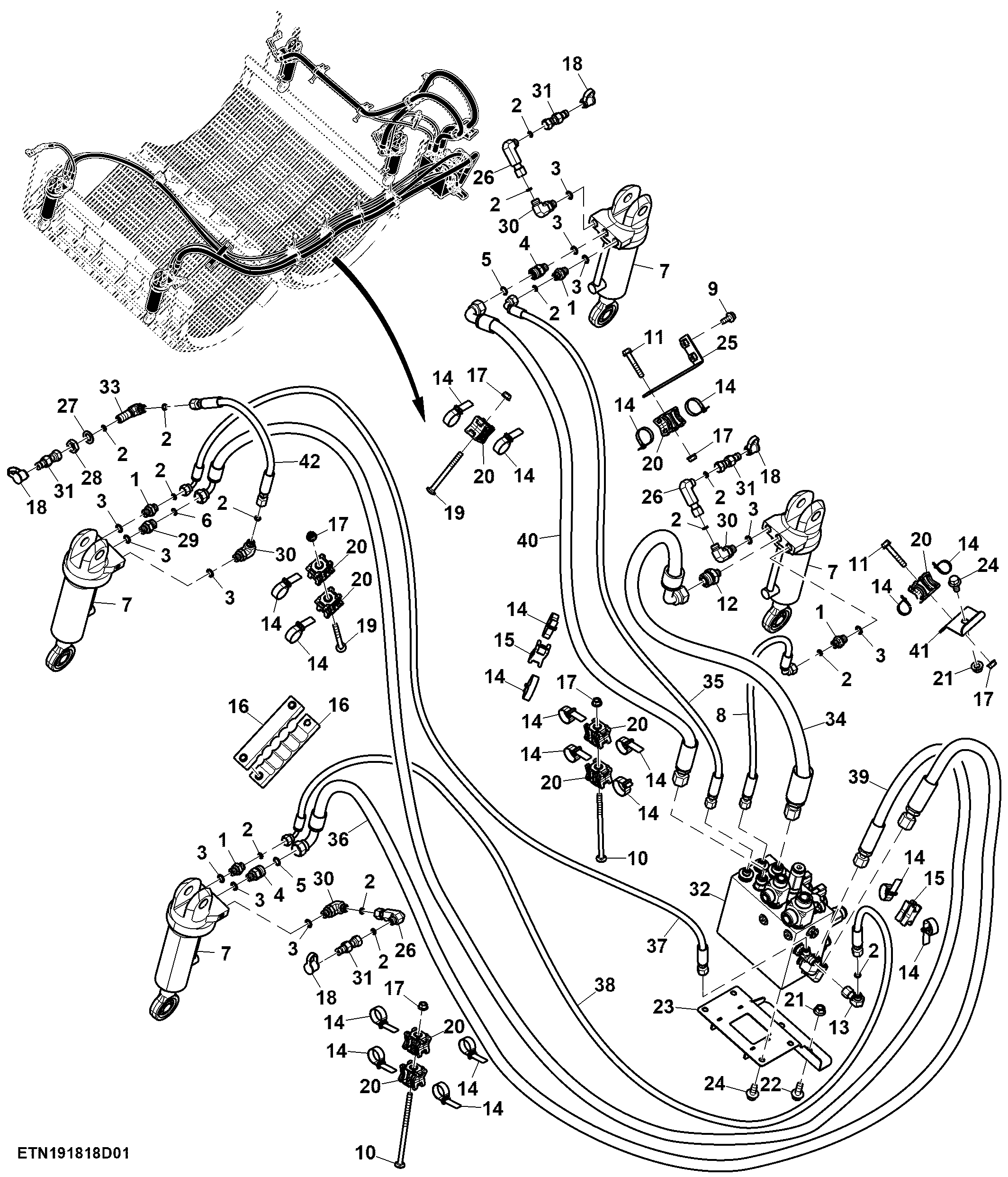 Hydraulic Hoses and Cylinder, Concave Isolation