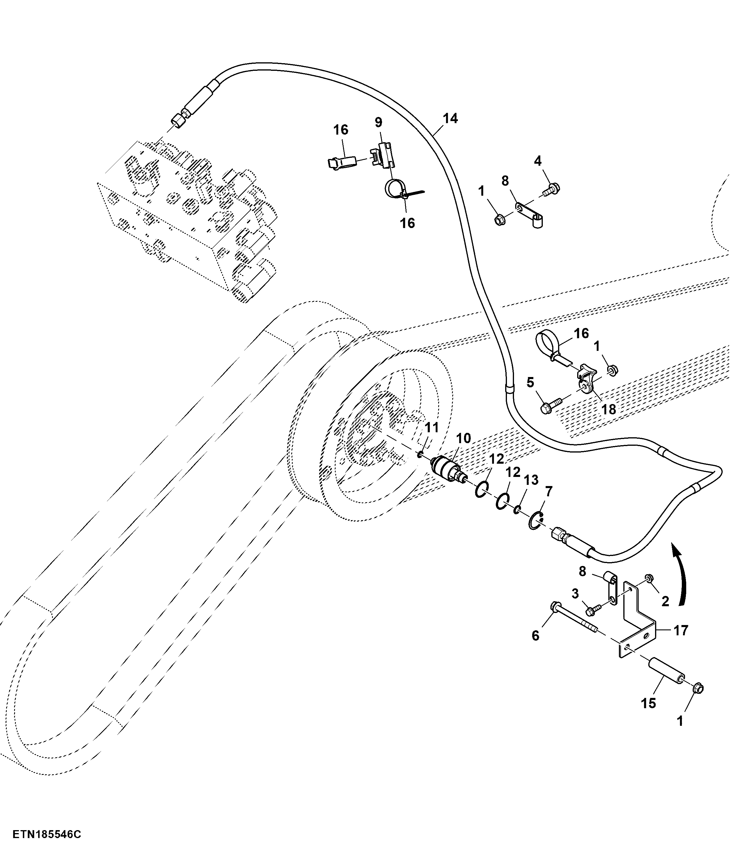 Hydraulic Hose, Front End Primary Belt Drive, Feeder House