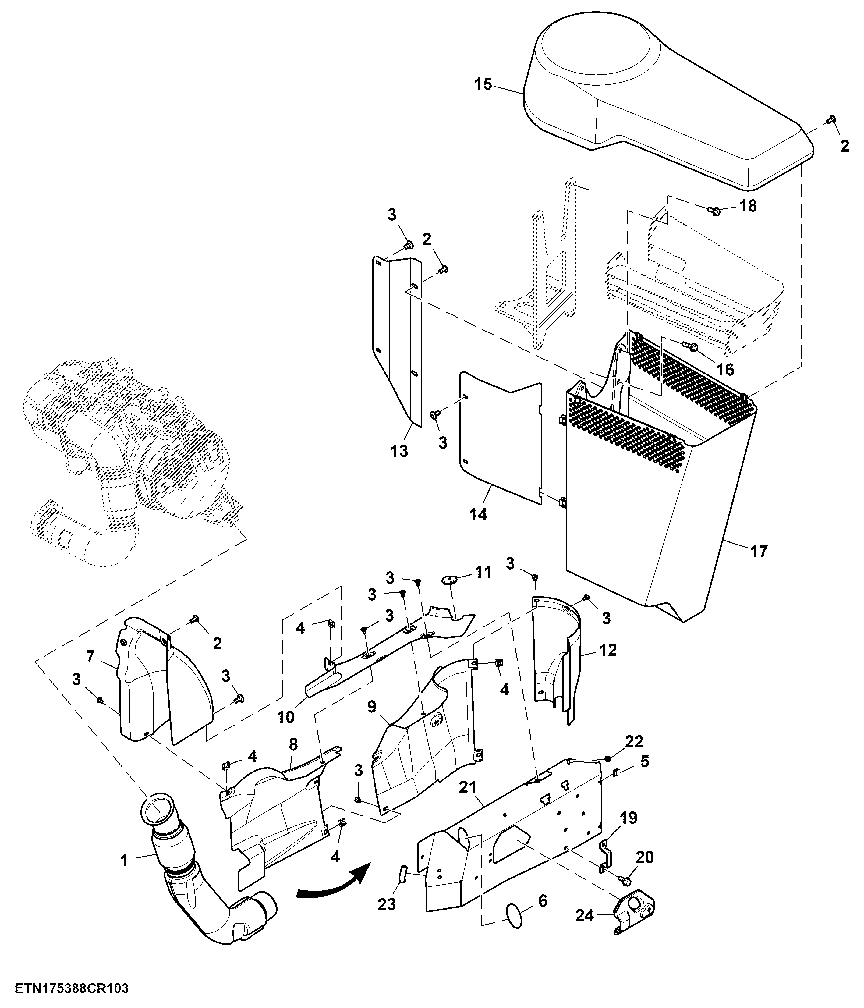 Bracket / Heat Shields, Horizontal Exhaust System, W/ Low Clearance Cab