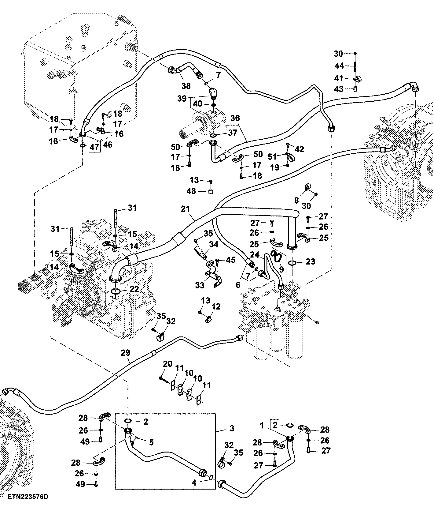 Hydraulic Lines, High Flow, W/O PTO, Double Reduction Axle (1/3) (809013 - )