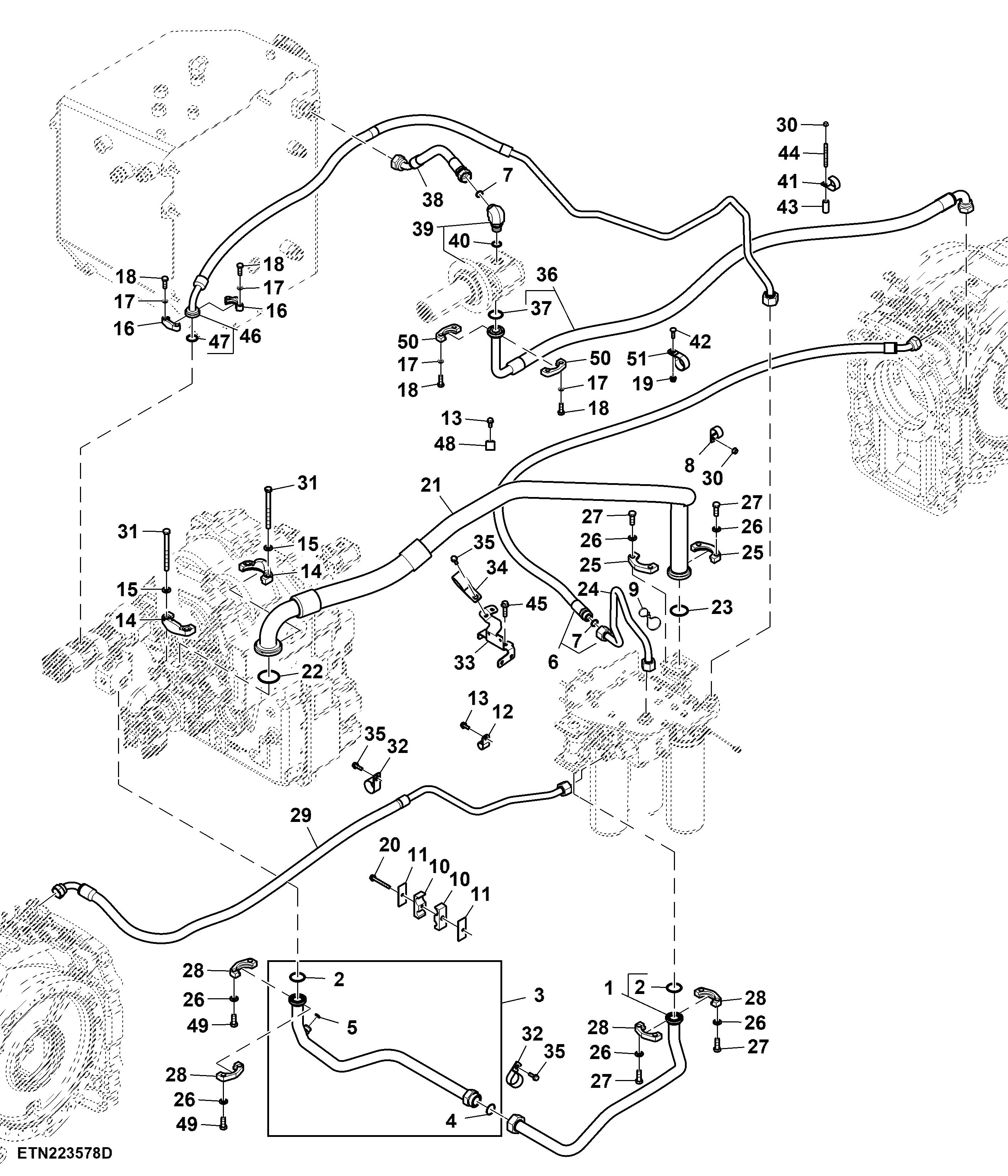 Hydraulic Lines, High Flow, Double Reduction Axle (For Scraper) (1/3) (807784 - )