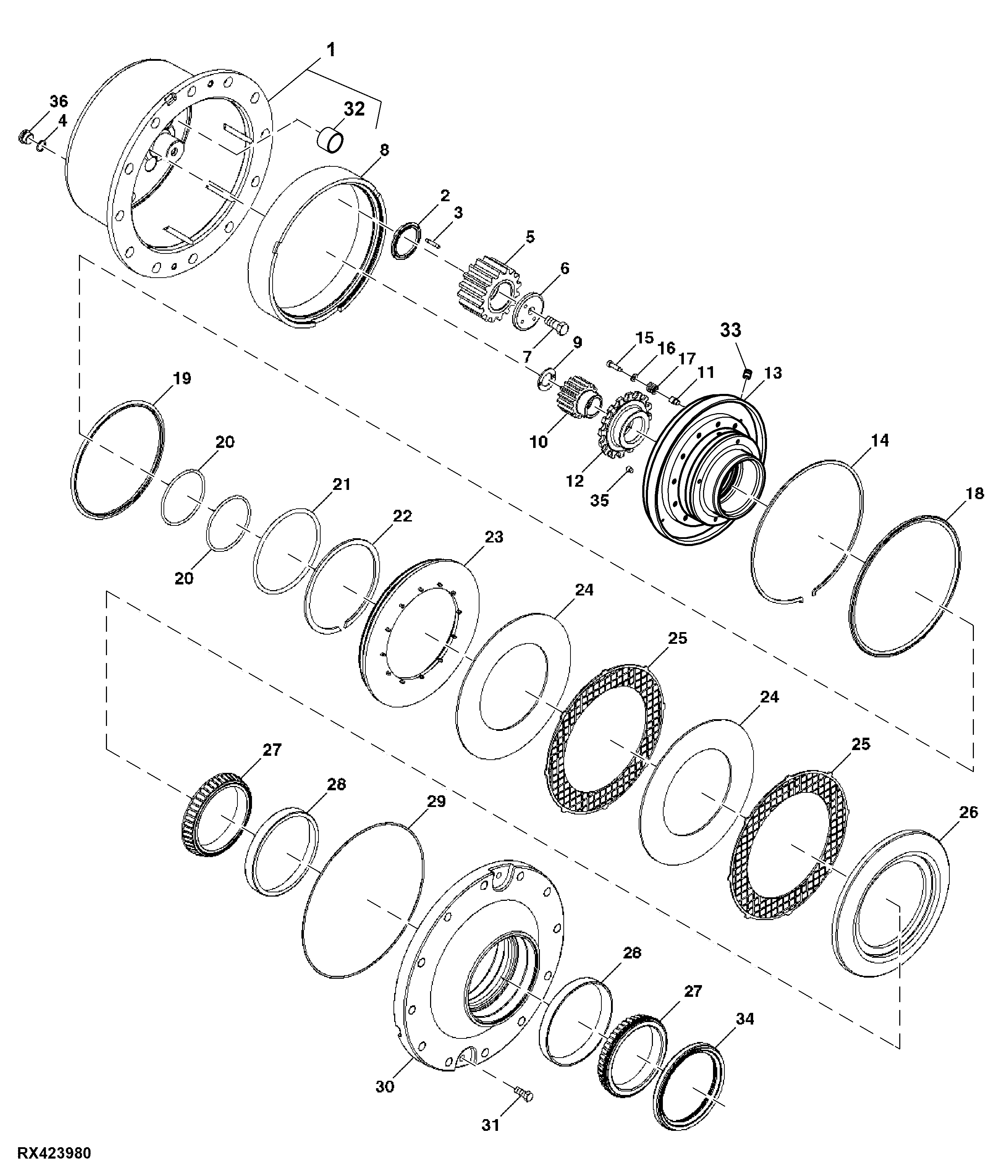 Hub Carrier and Planetary Drive W/ Brakes, MFWD