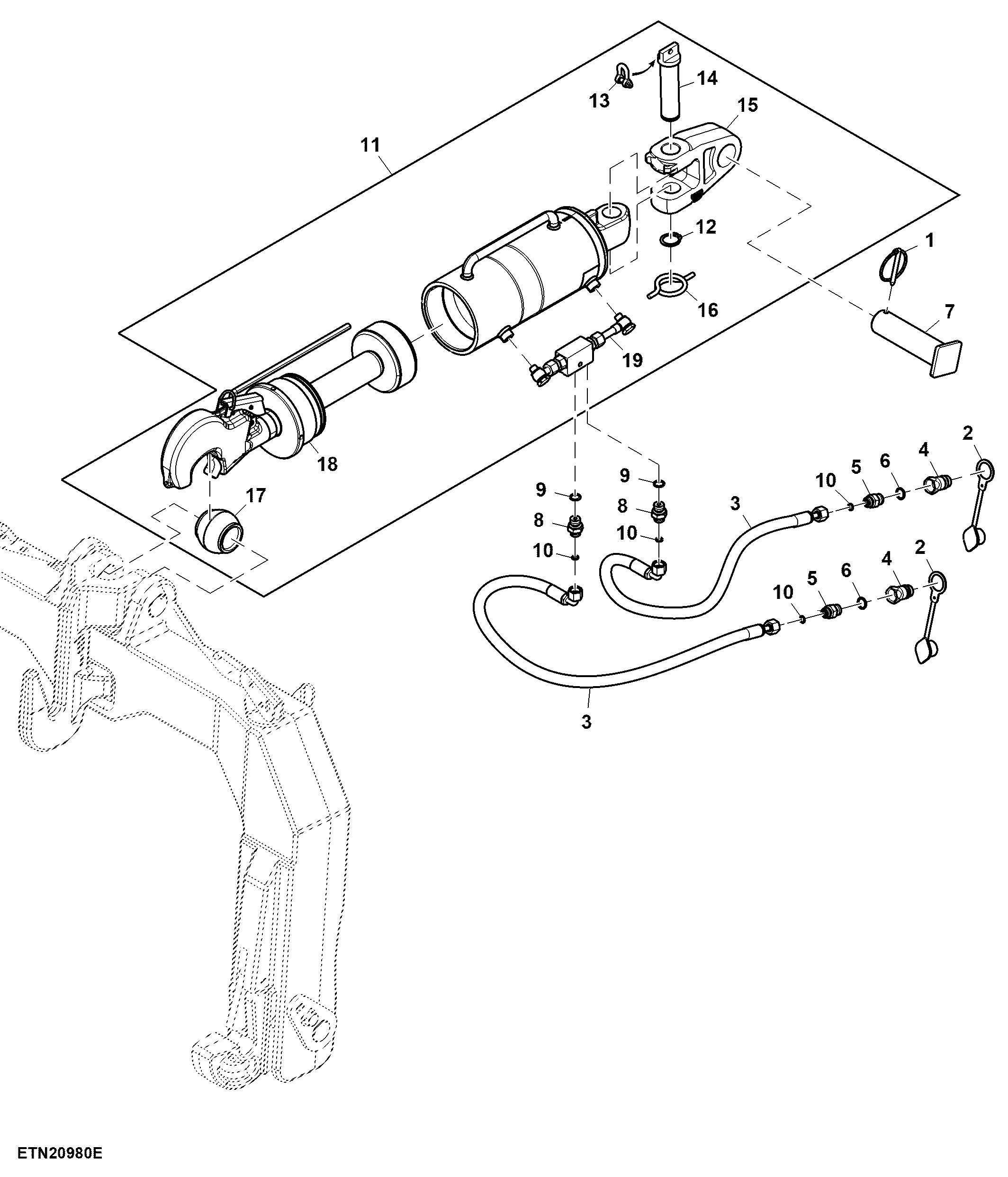 Center Link, Hydraulic, Hitch W/ Hook Ends, Category 3/4N