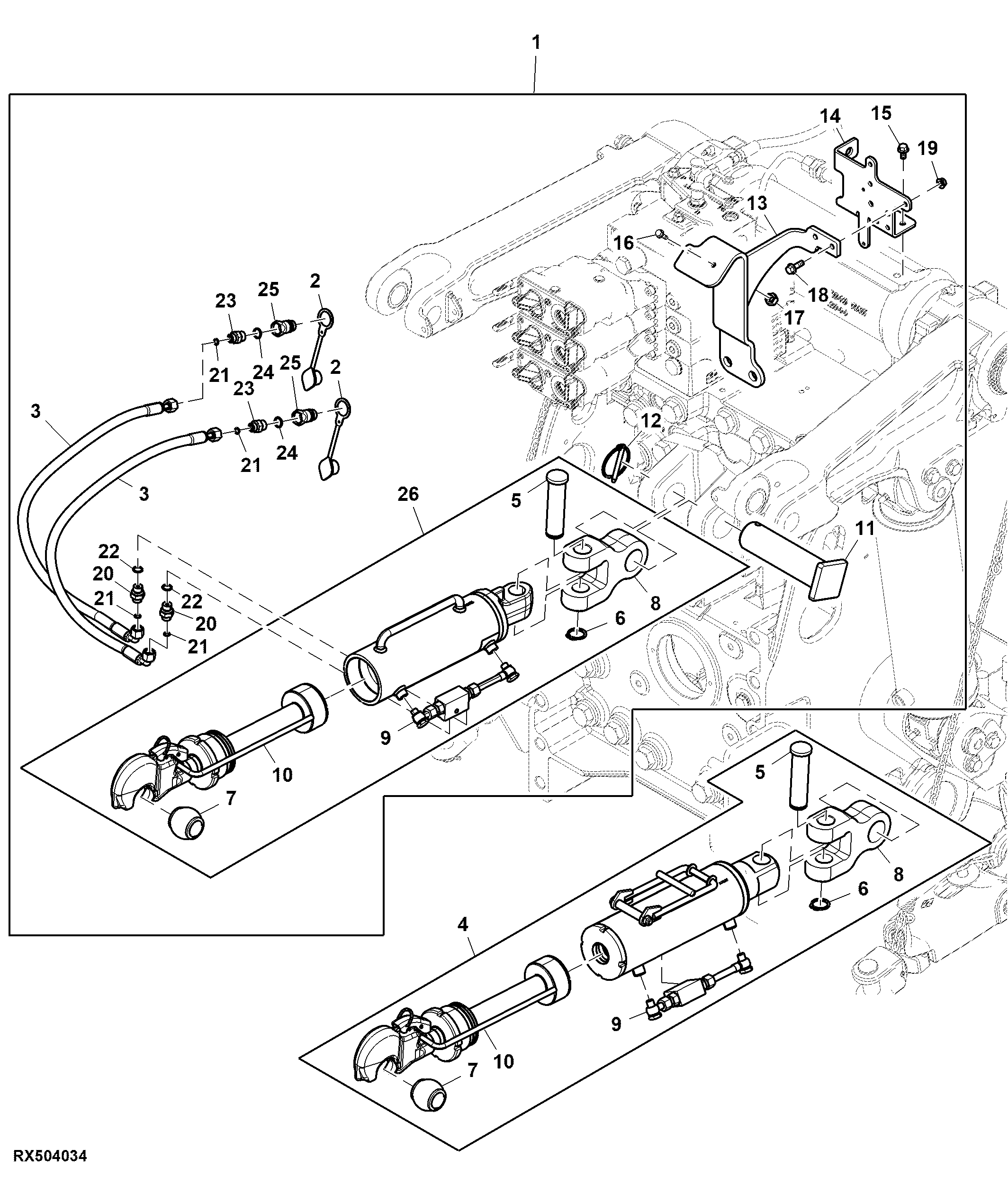 Attachment, Rear Hitch, Hydraulic Center Link, W/ Hook End
