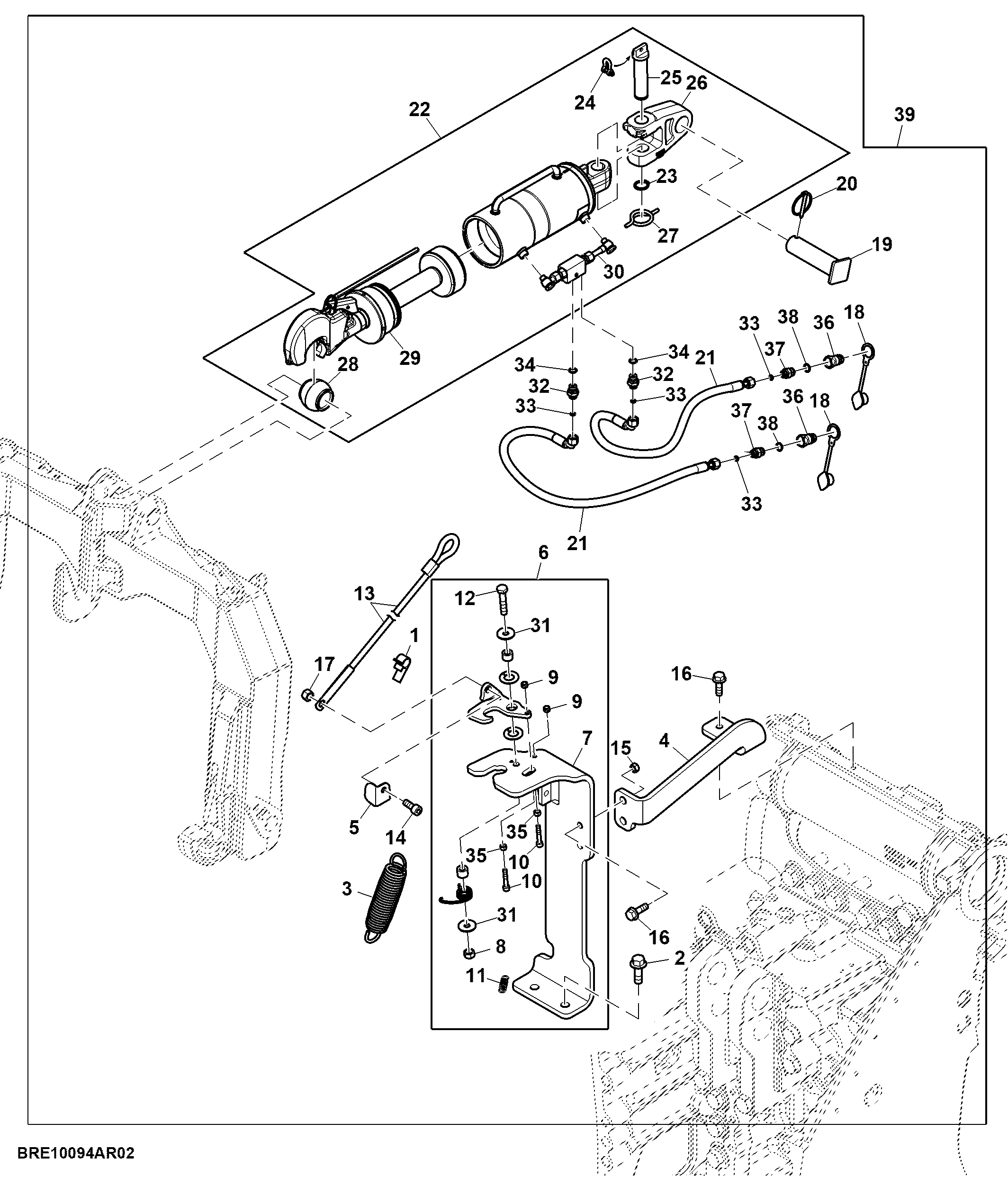 Attachment, Rear Hydraulic Center Link, W/ Hook End and Storage Bracket, 120 mm