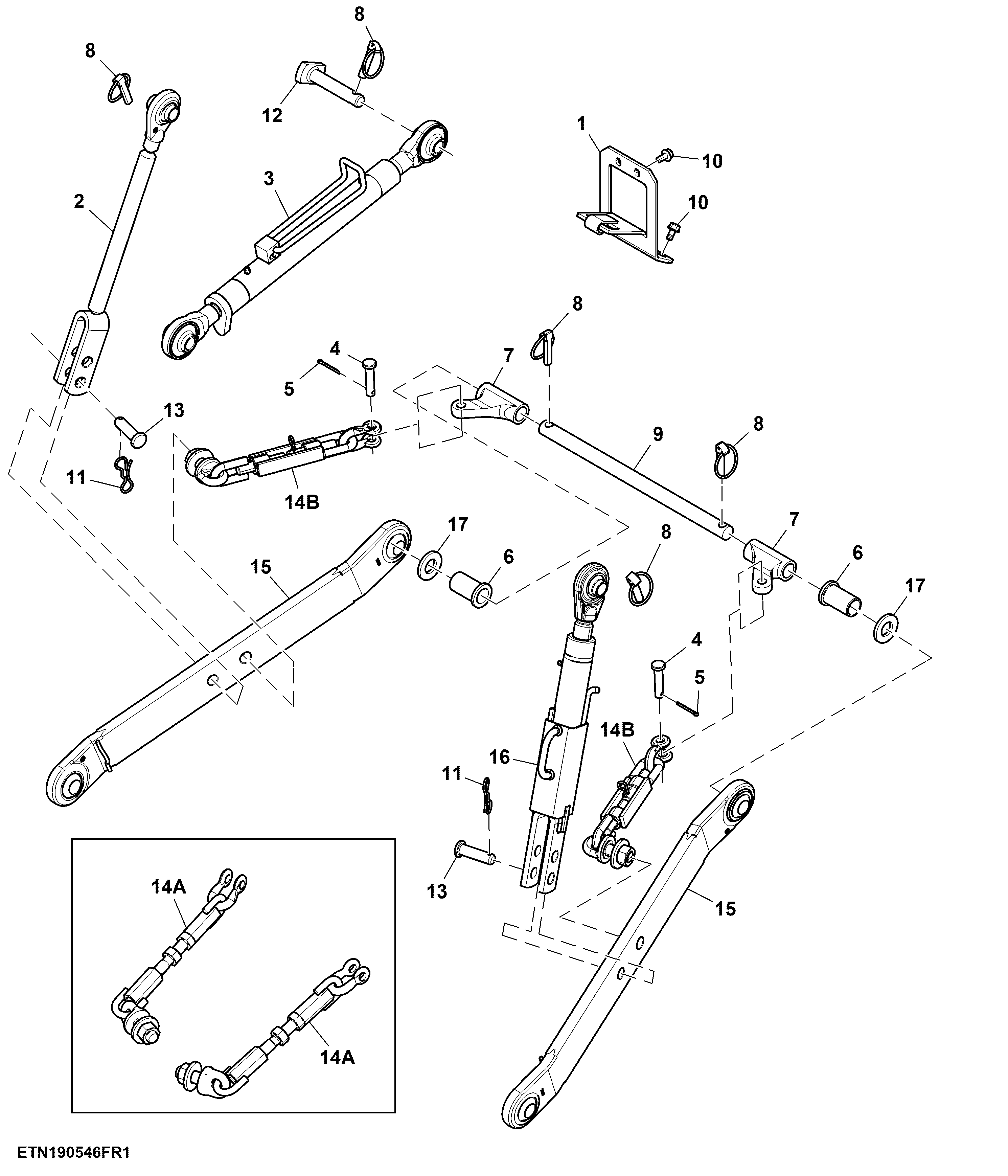 Three Point Linkage, W/ Inside Sway Chain Mounting