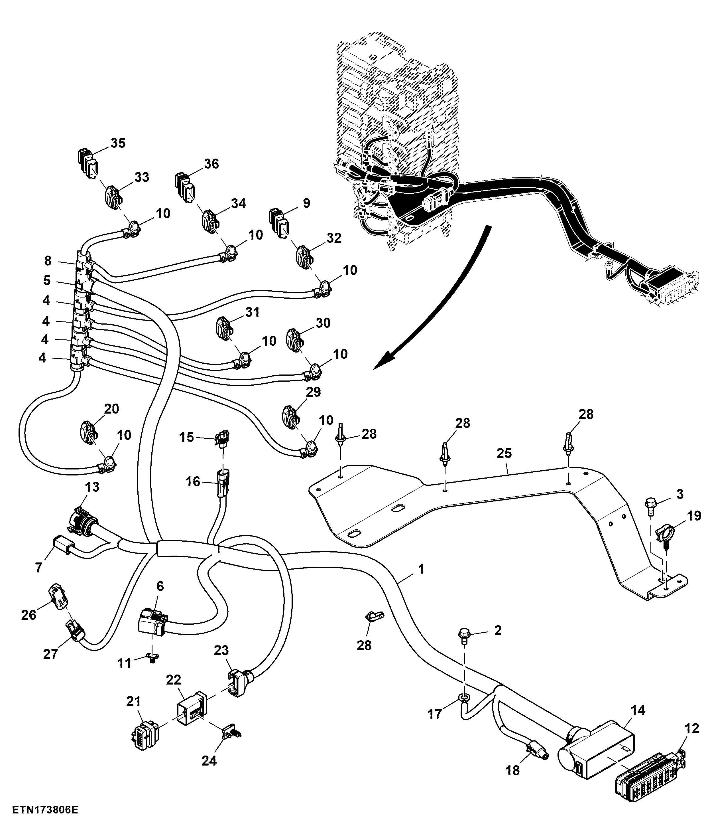 Wiring Harness, Selective Control Valve, 6 Rear SCV, W/ Hitch ( - 927000)