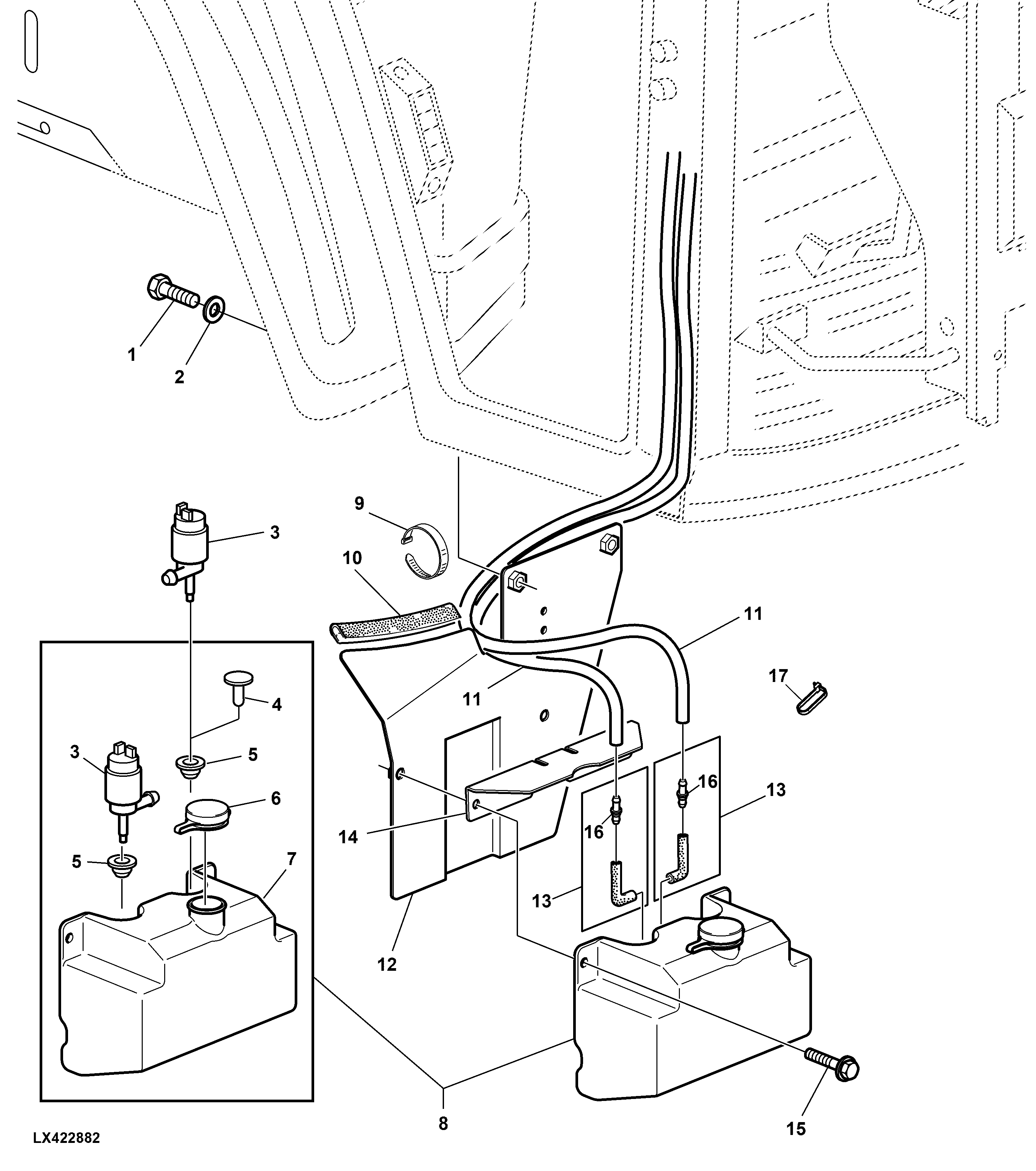 WINDSCREEN WASHER SYSTEM WITH RESERVOIR (WITHOUT R.H. DOOR)