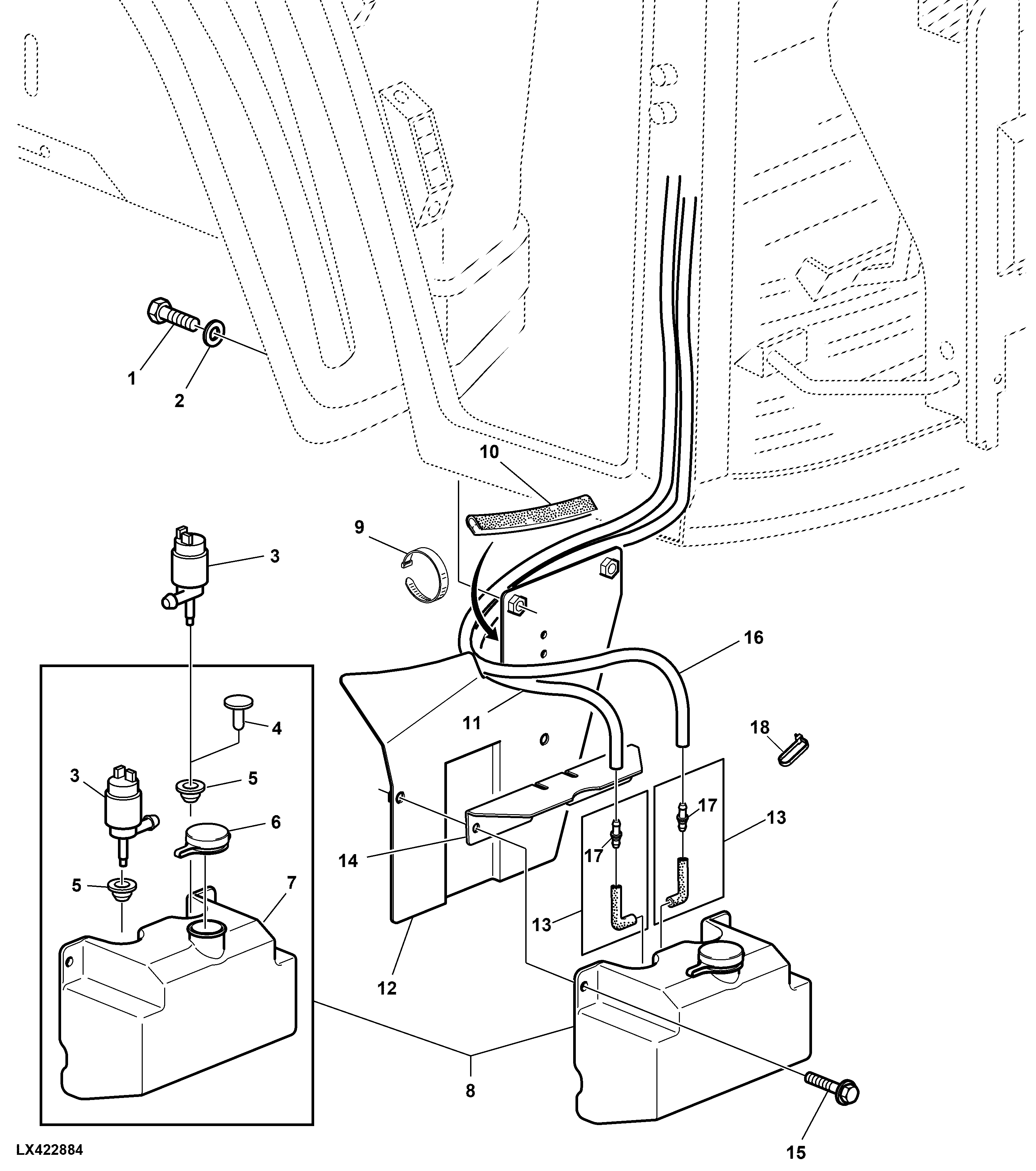 WINDSCREEN WASHER SYSTEM WITH RESERVOIR (WITHOUT R.H. DOOR)