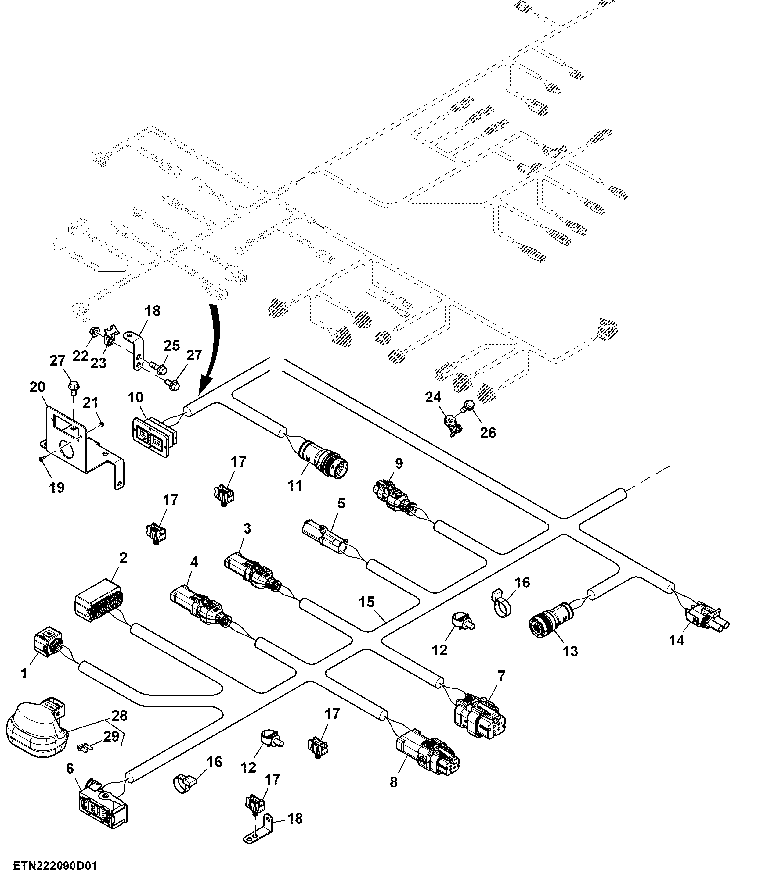 Left Frame Wiring Harness and Connectors (1/3) (220301 - )