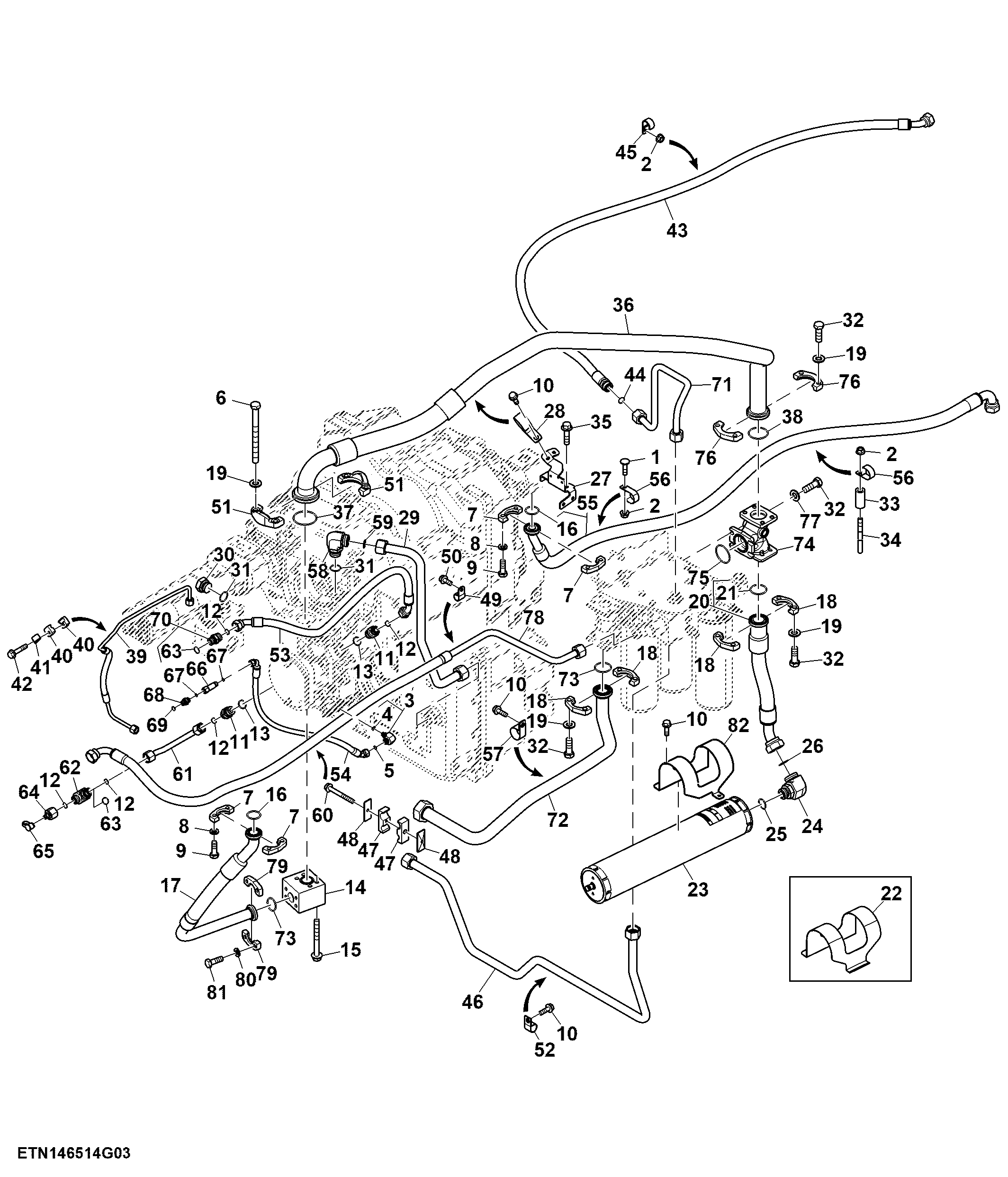 Hydraulic Pump Lines, High Flow, 90 cc and 85 cc Pump (For Scraper) (2/2) ( - 801464)