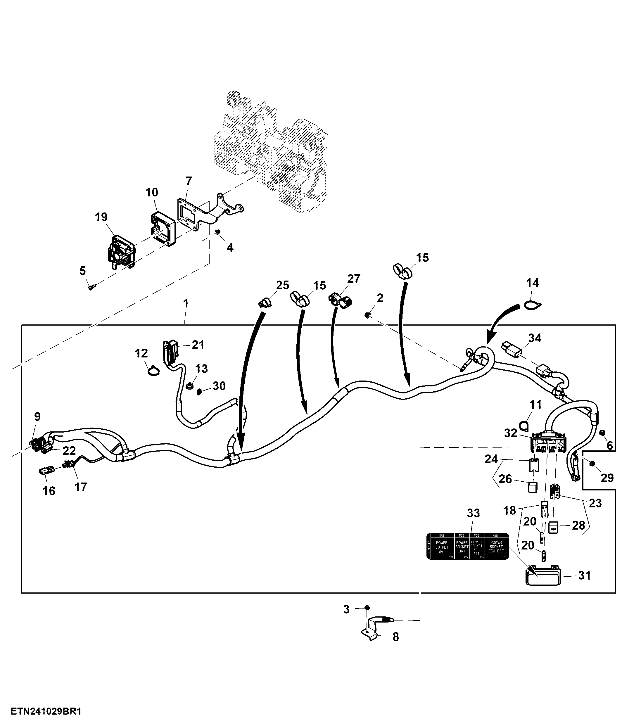 Wiring Harness, Power Outlet Socket, 60 A, Rear