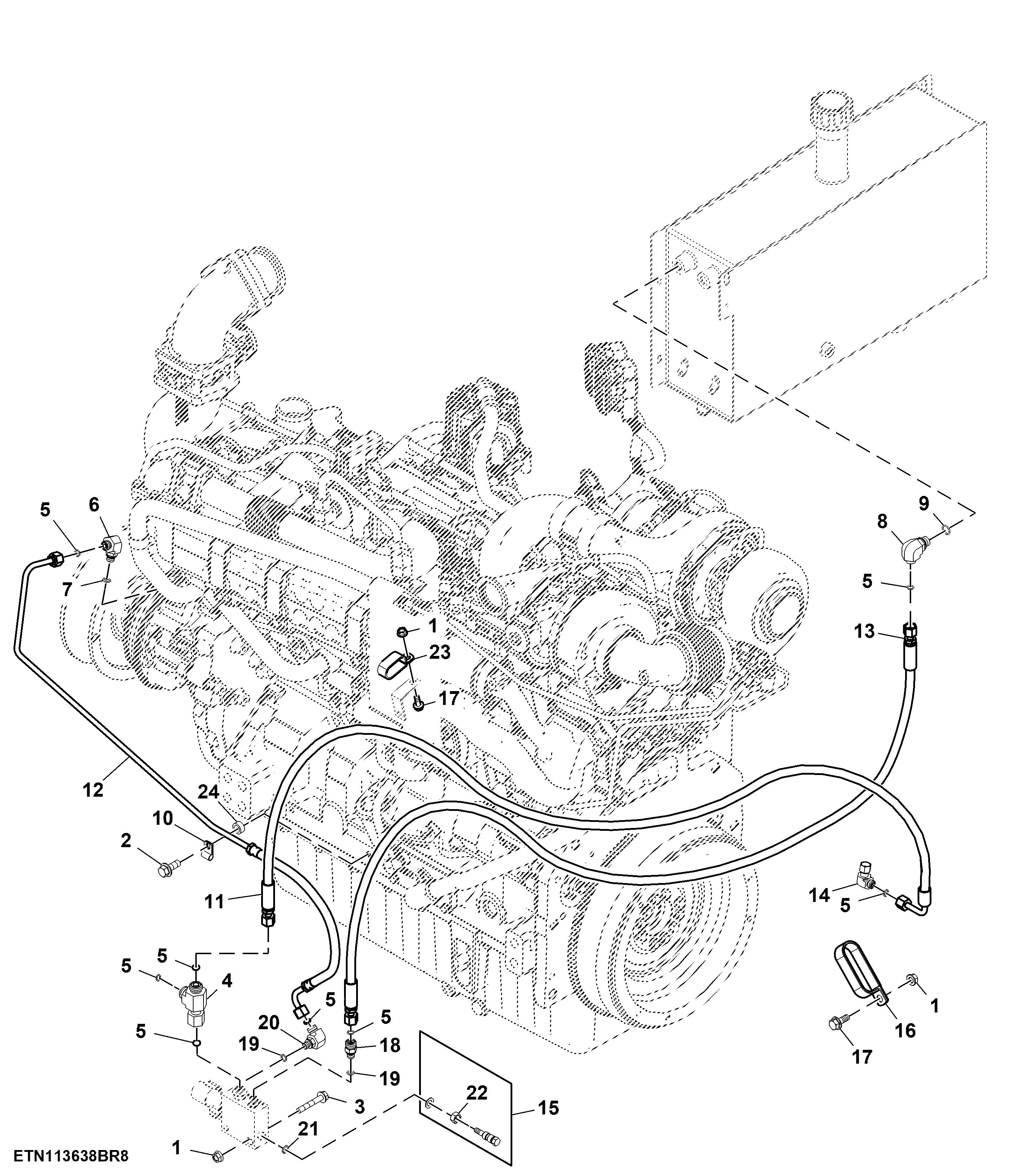 Variable Speed Engine Fan Hydraulic Hoses, 2WD