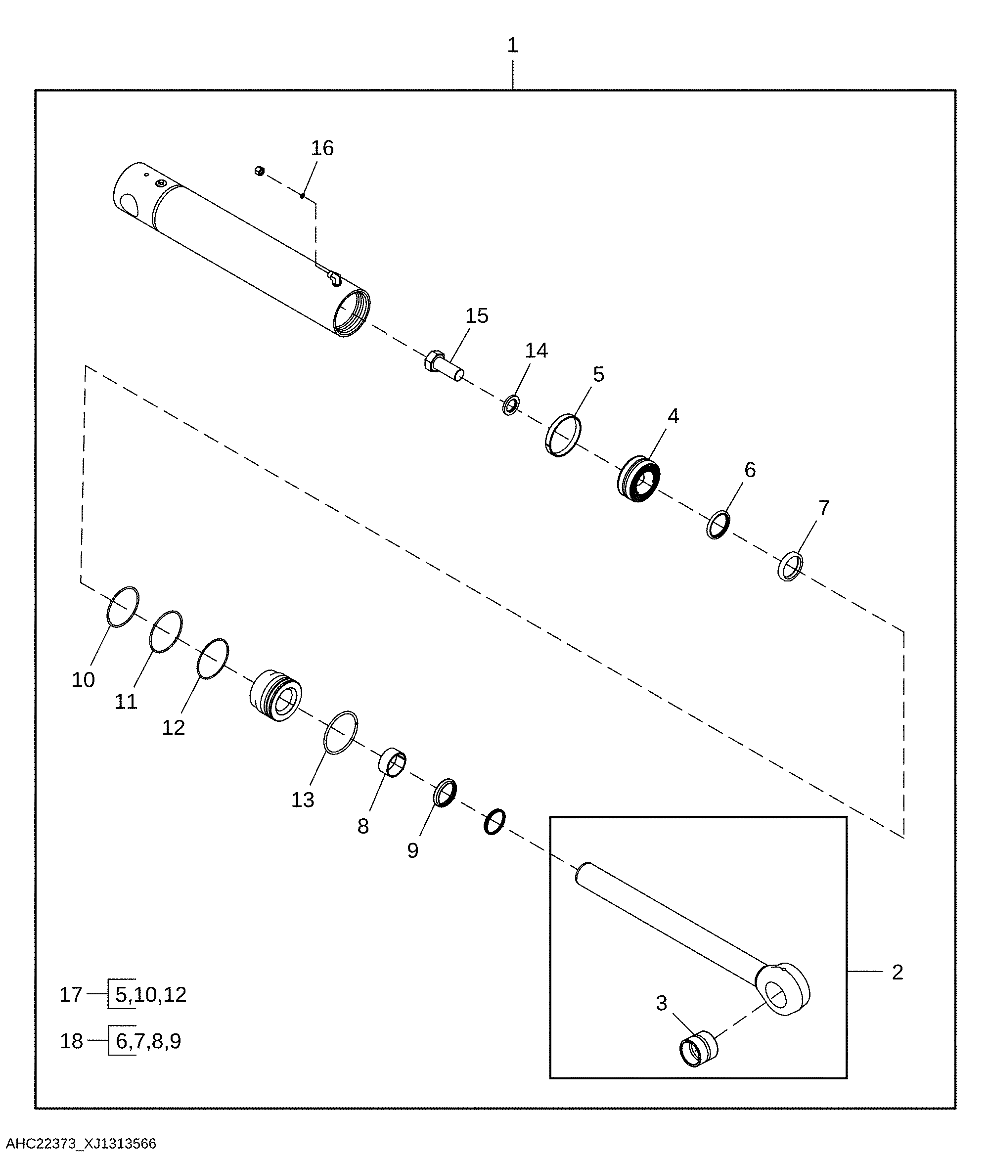 Stabilizer Cylinder (Stroke 54.20 cm, Closed Length 86.35 cm) (Marked AHC22373)