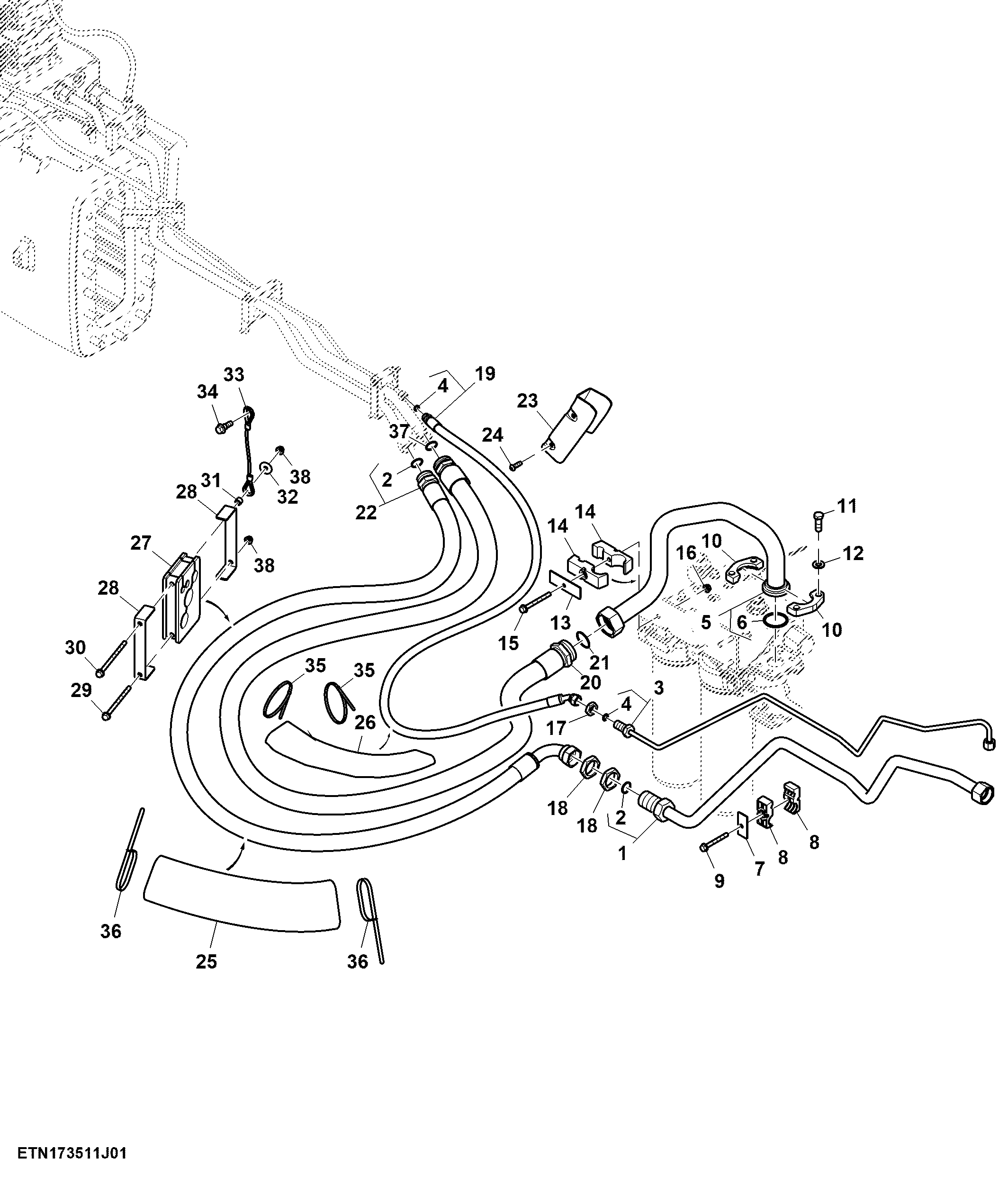 SCV Lines, Standard Flow, W/O Hitch, 1/2" Rear Quick Coupler, PST (2/2) (804101 - 805770)