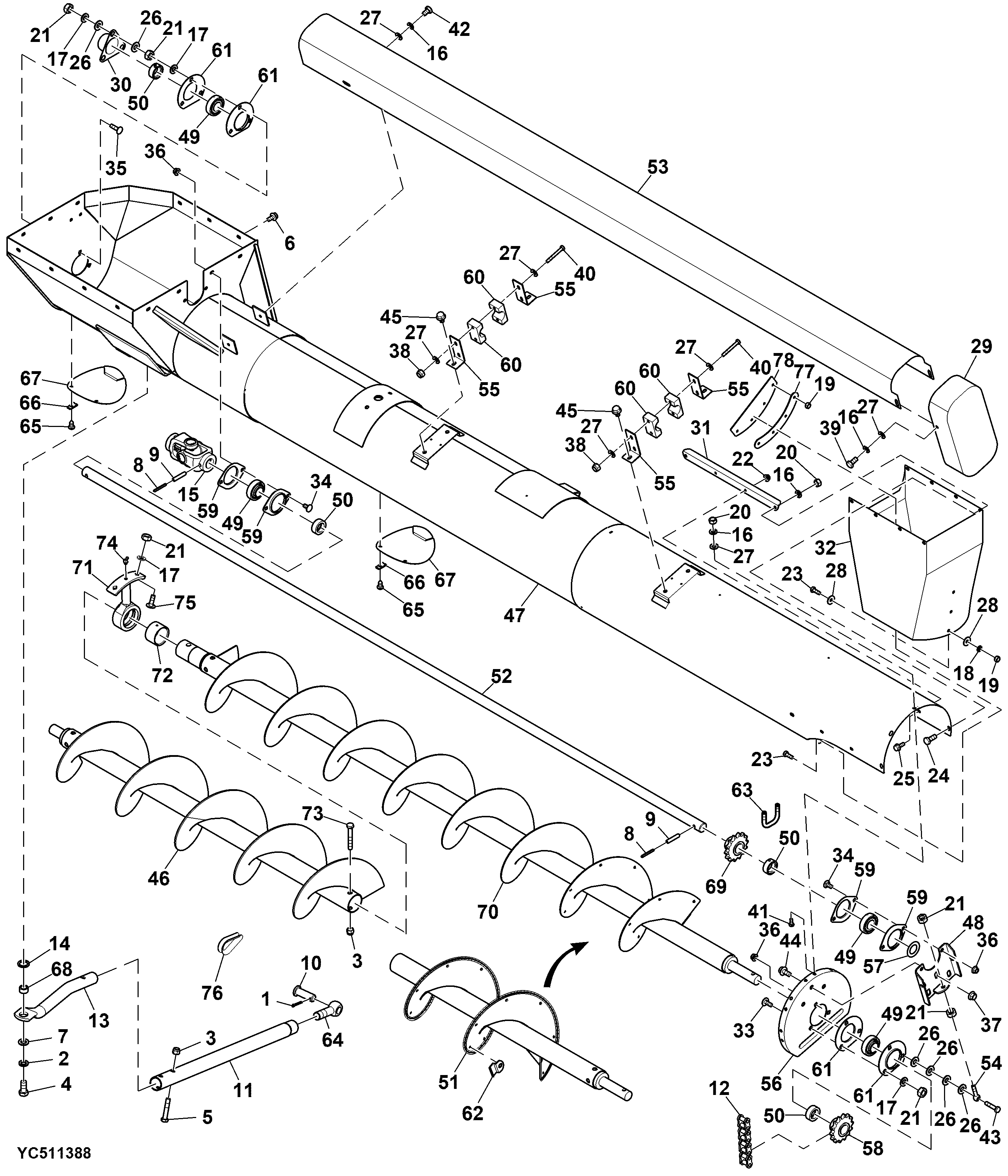 Auger W/ Bearing, Hydraulic Unloading Drive