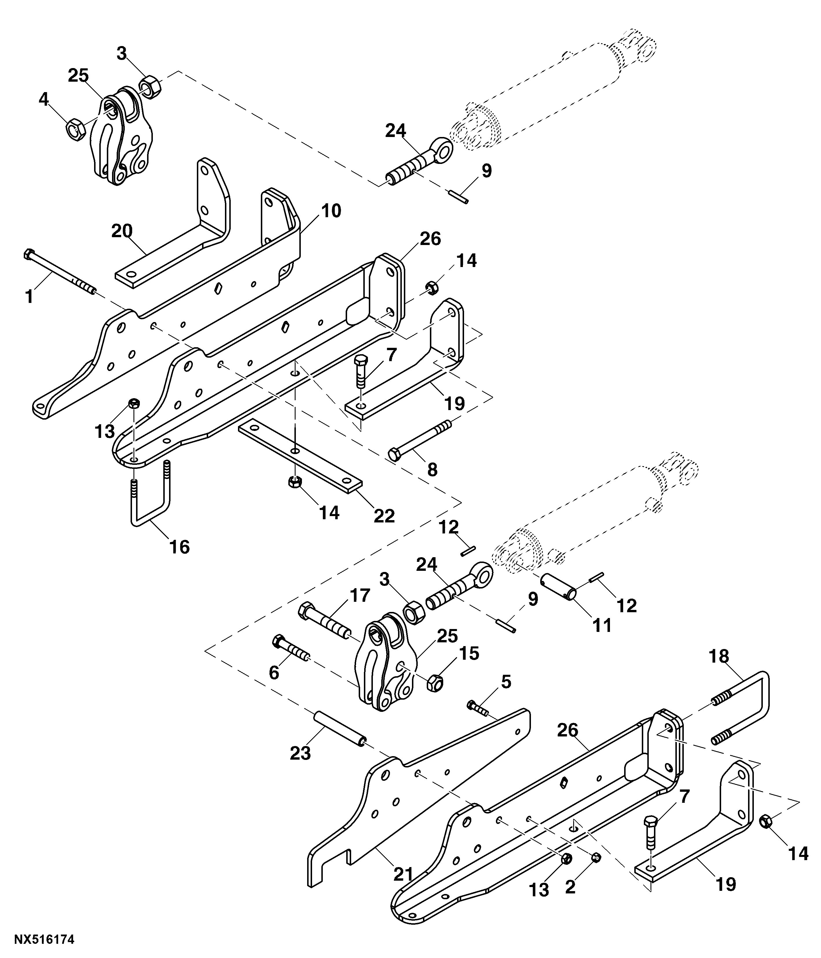 Cylinder Anchor Plates W/ Single Point, 12' Main Frame, RH