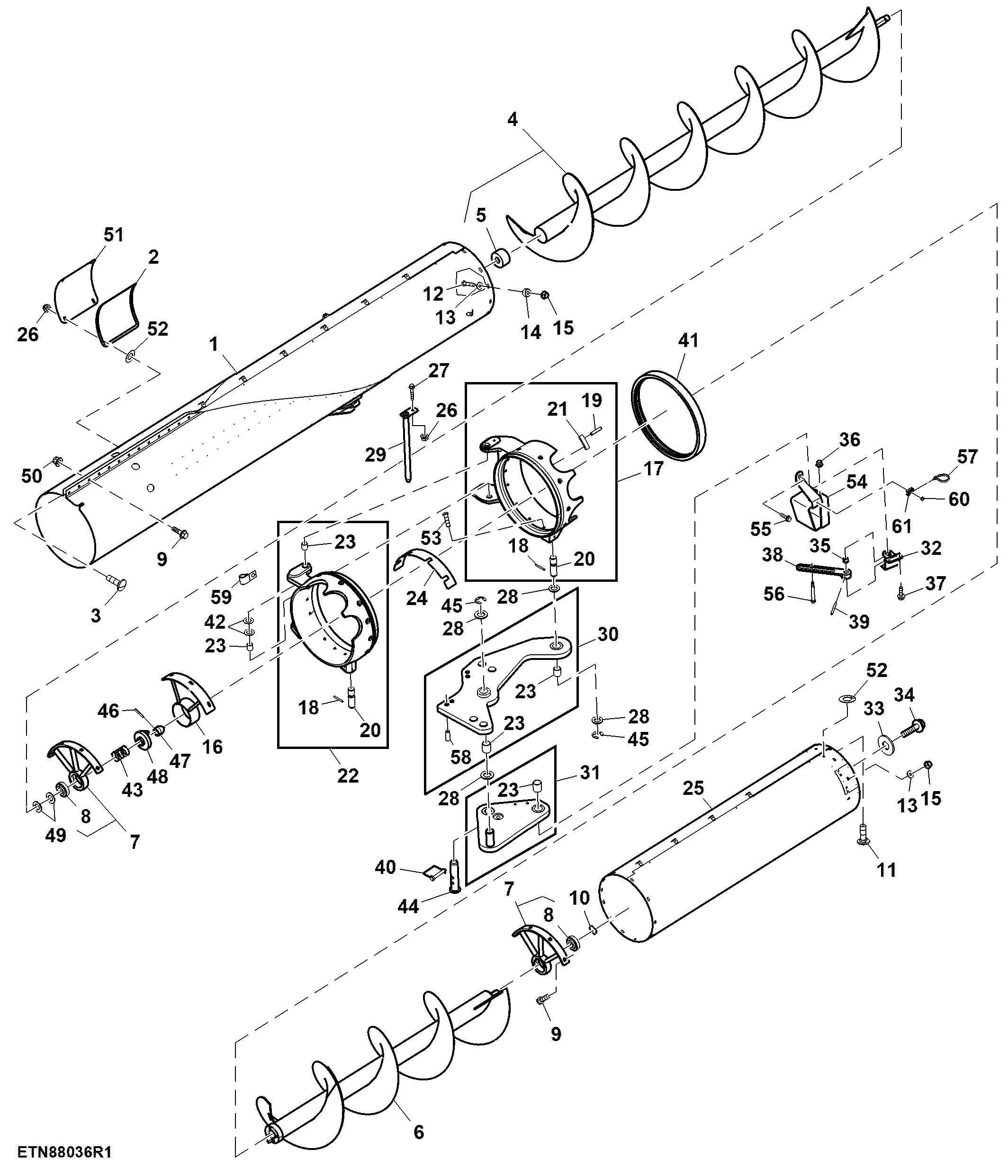 Auger Assembly, Folding Unloading Auger, 6.9 m (22.5')