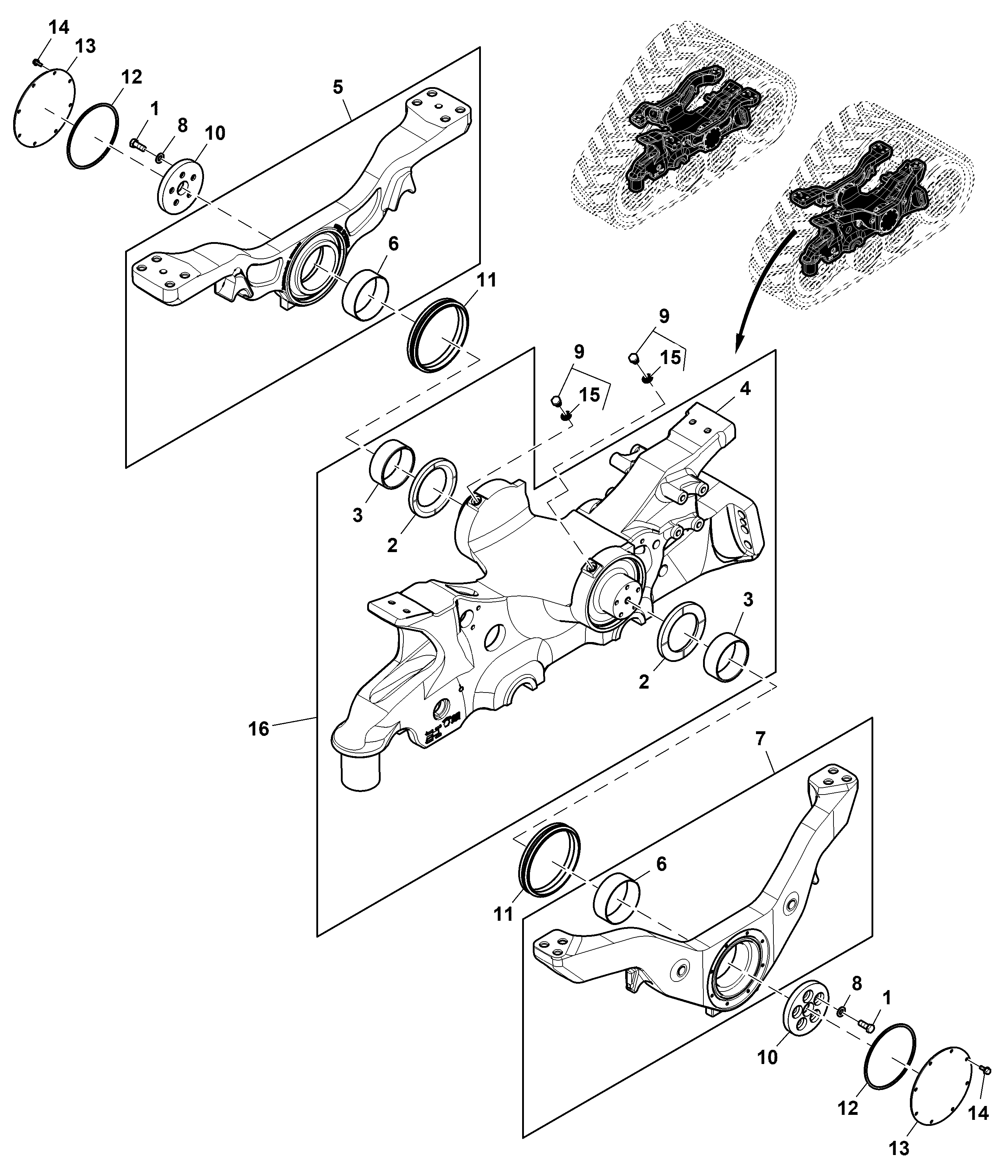 Undercarriage Supports, Front Track Assembly (LH Illustrated)