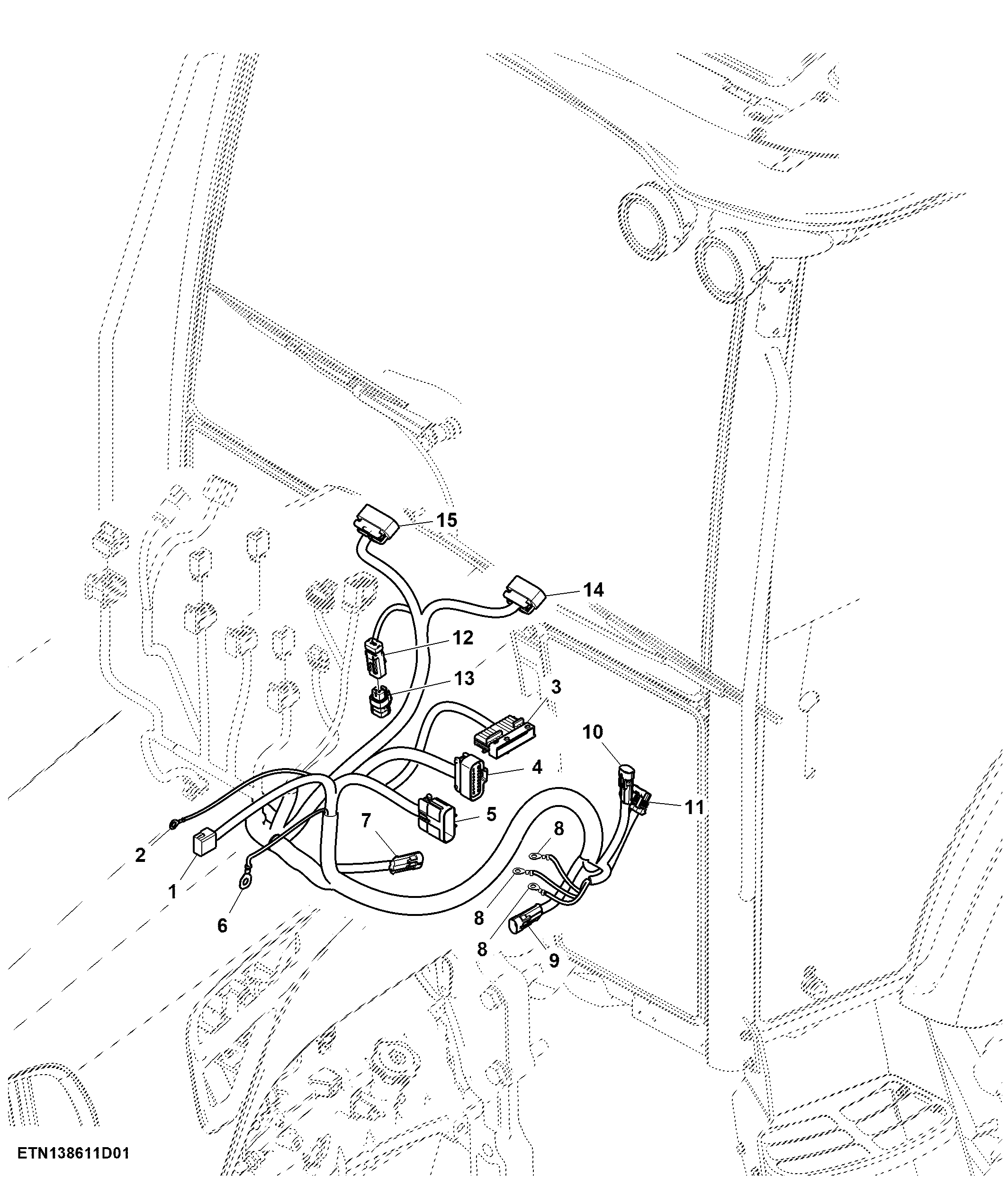 Front Console Wiring Harness, PowrReverser™ Plus, Cab (1/2)