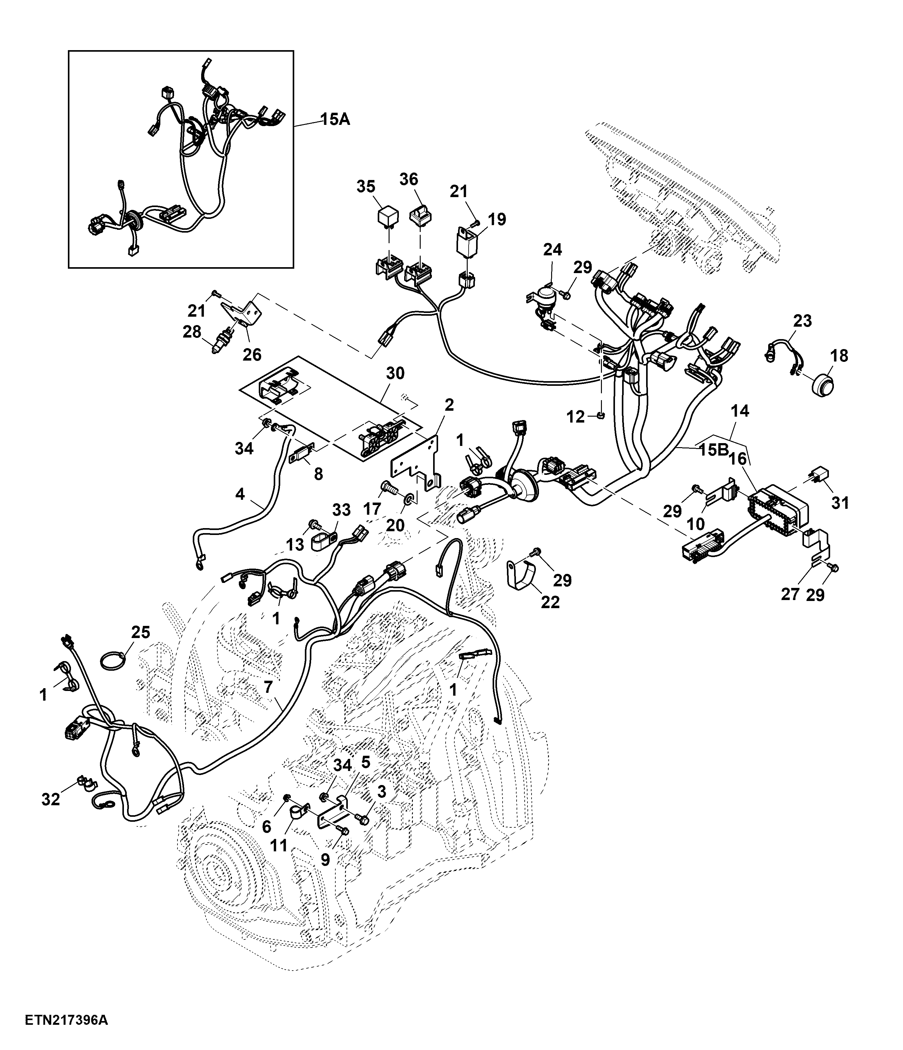 Front Wiring Harness, Inline, North, Reverse PTO
