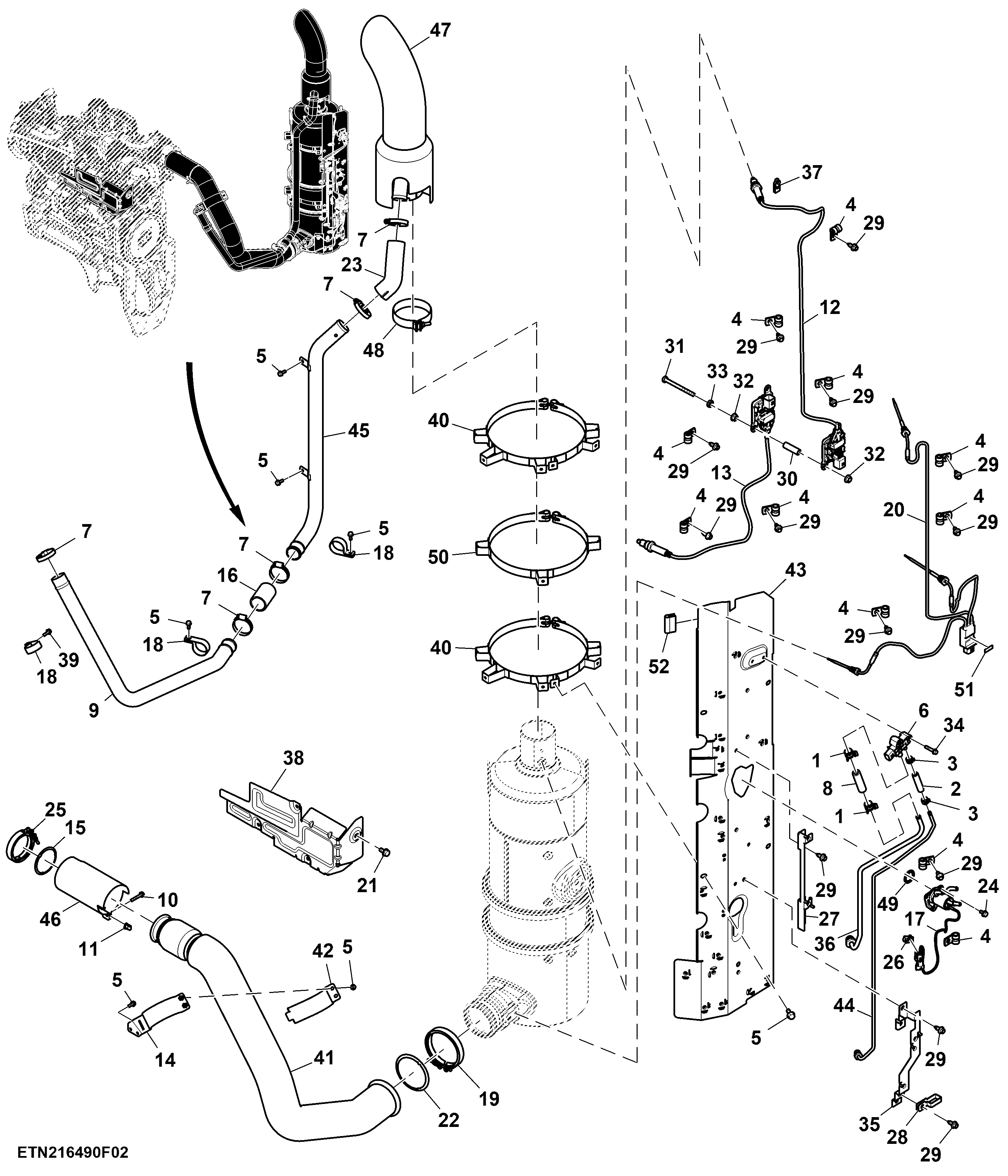 Exhaust Pipe, Exhaust System, FT4/ Stage 5 Engine ( - 200000)