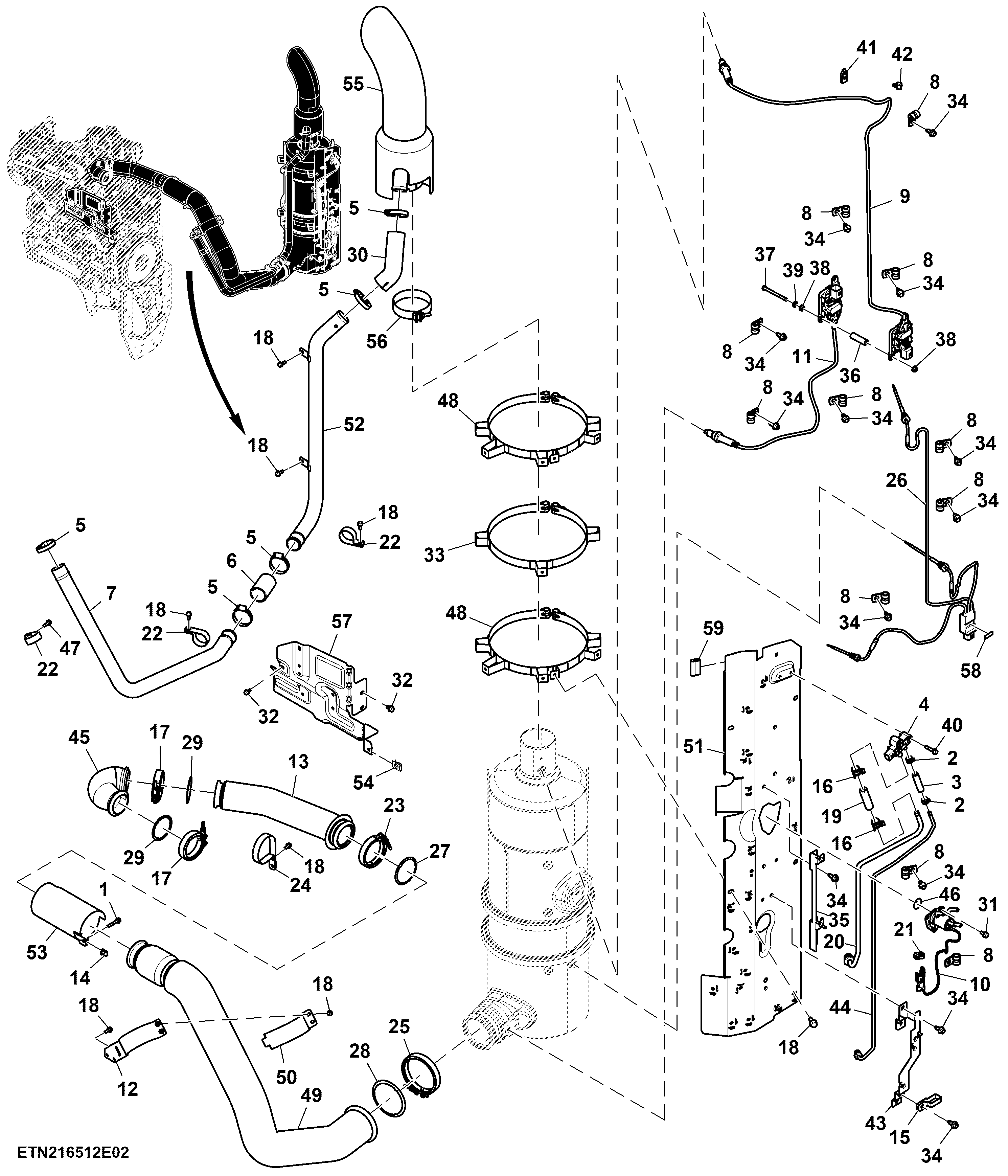 Exhaust Pipe, Exhaust System, FT4/ Stage 5 Engine ( - 804000)