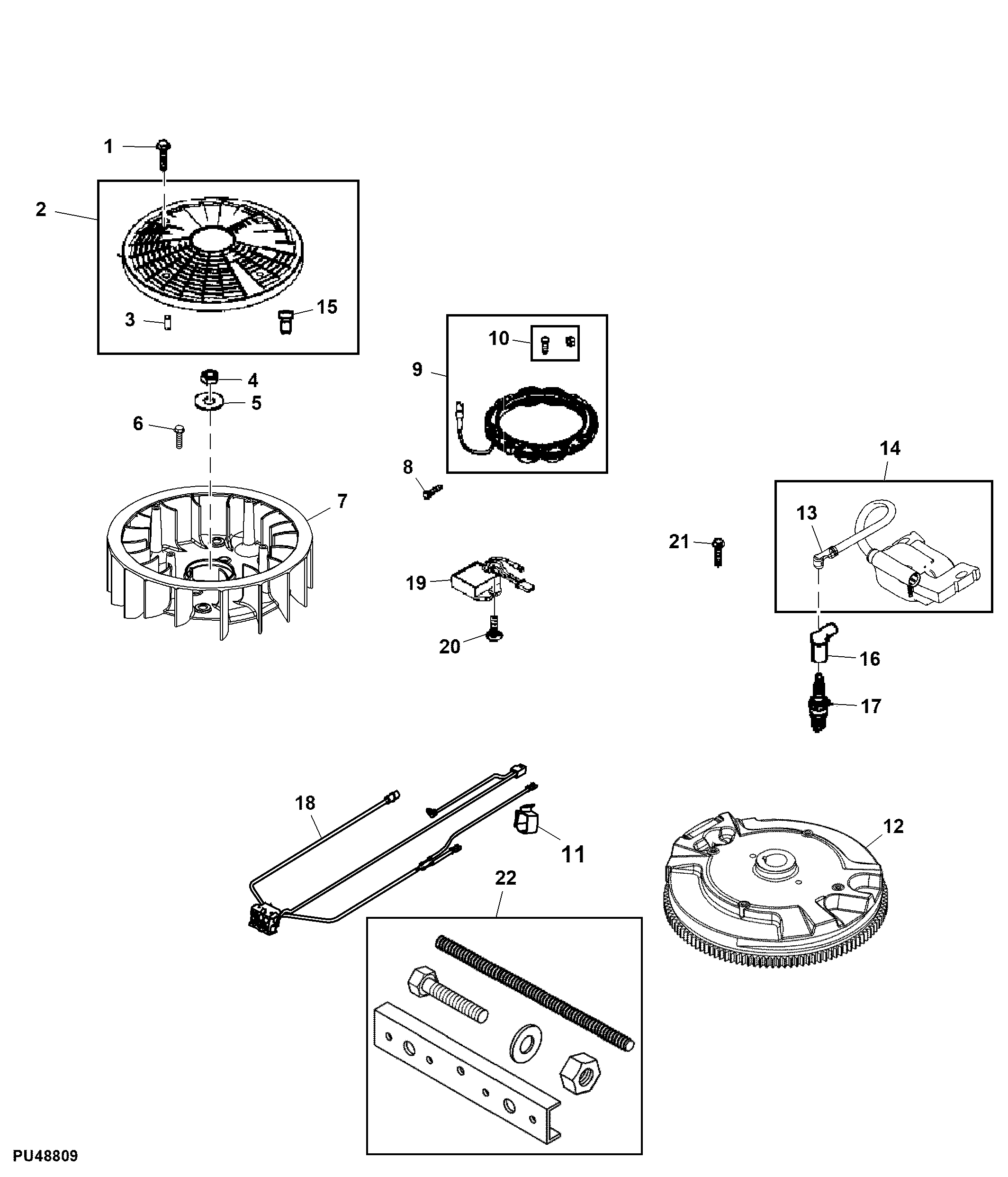 Flywheel, Voltage Regulator, Stator and Fan