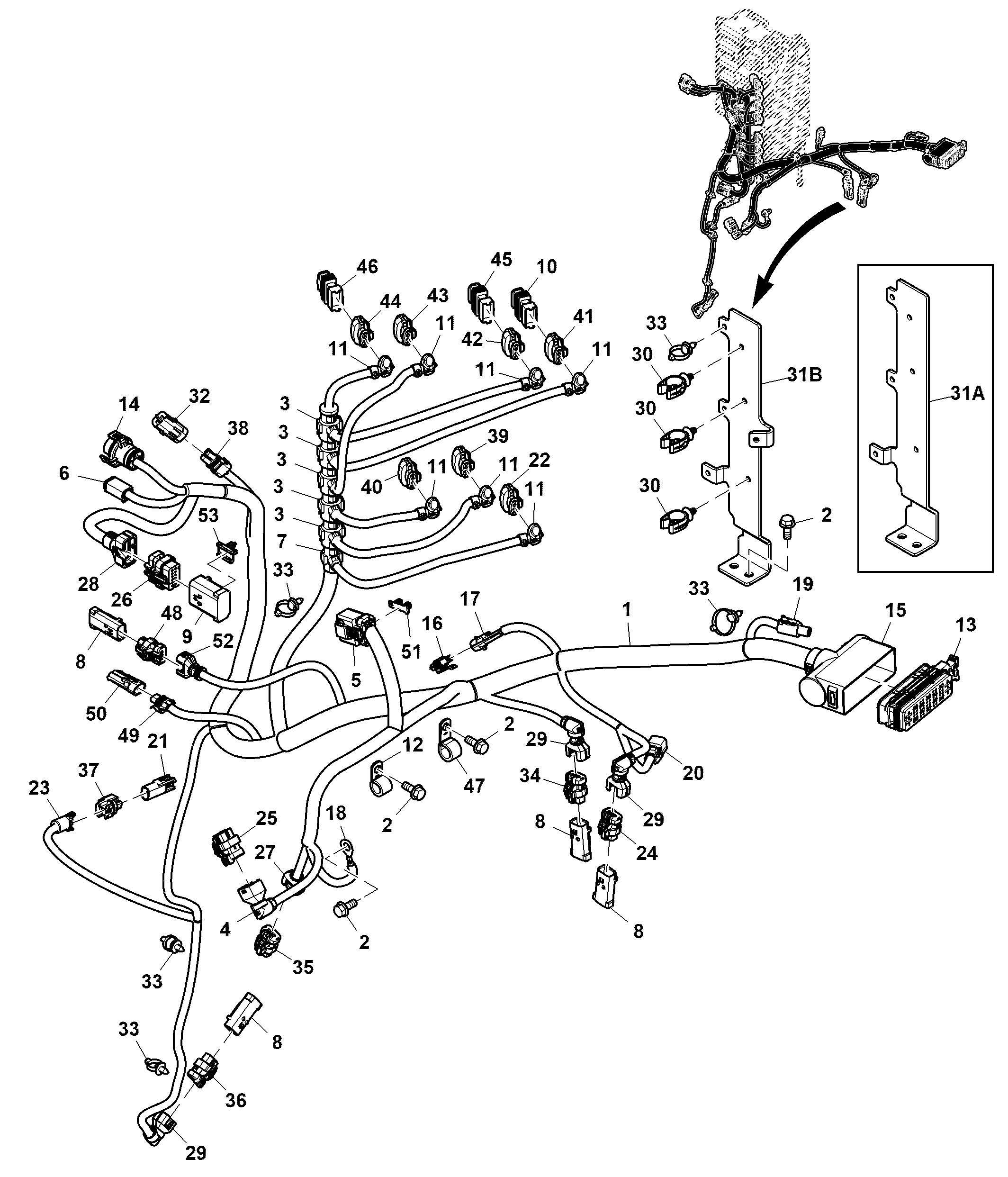 Wiring Harness, Selective Control Valve, 6 Rear SCV, W/ Hitch ( - 071000)