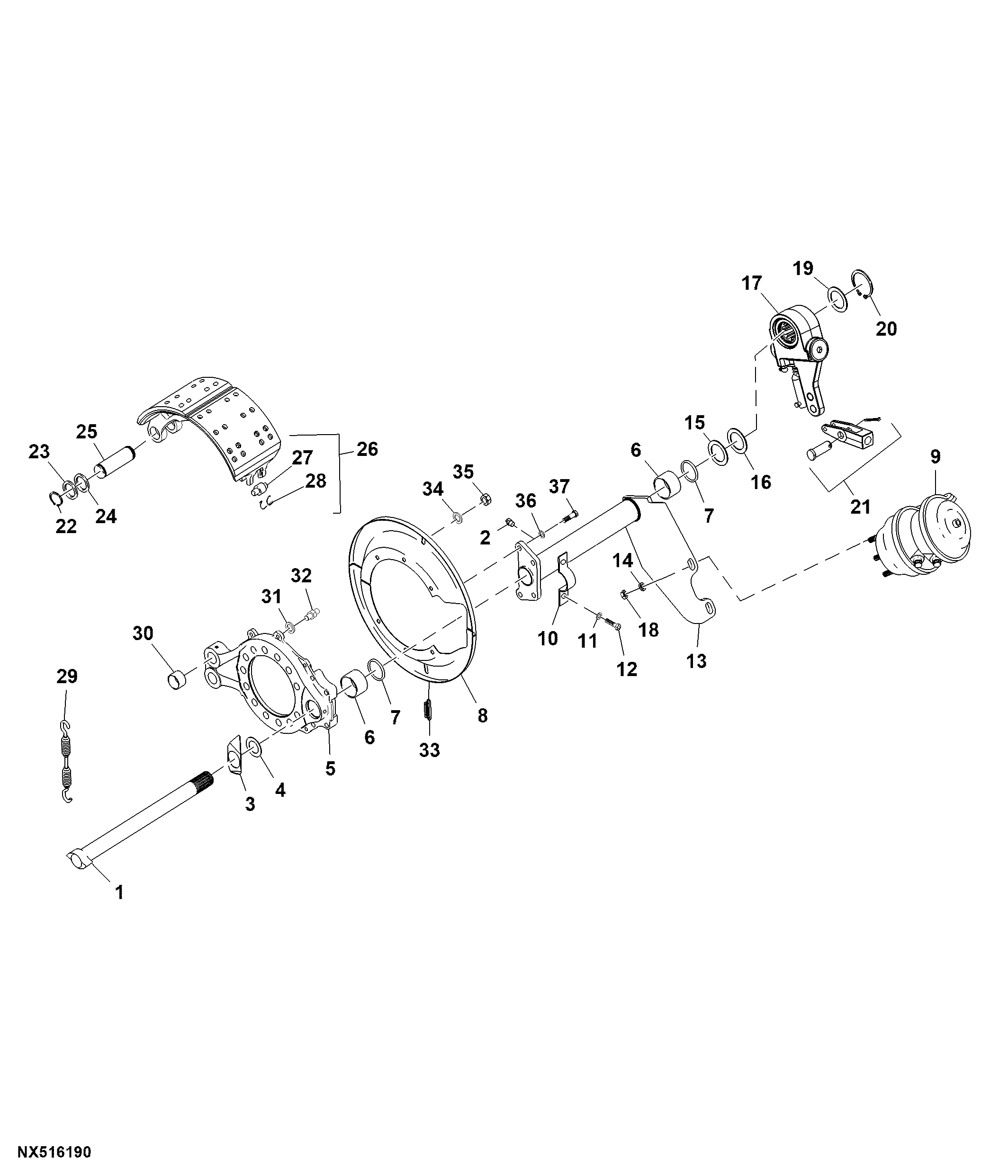 Brake Shoe and Spider, Rear Axle (208501 - )
