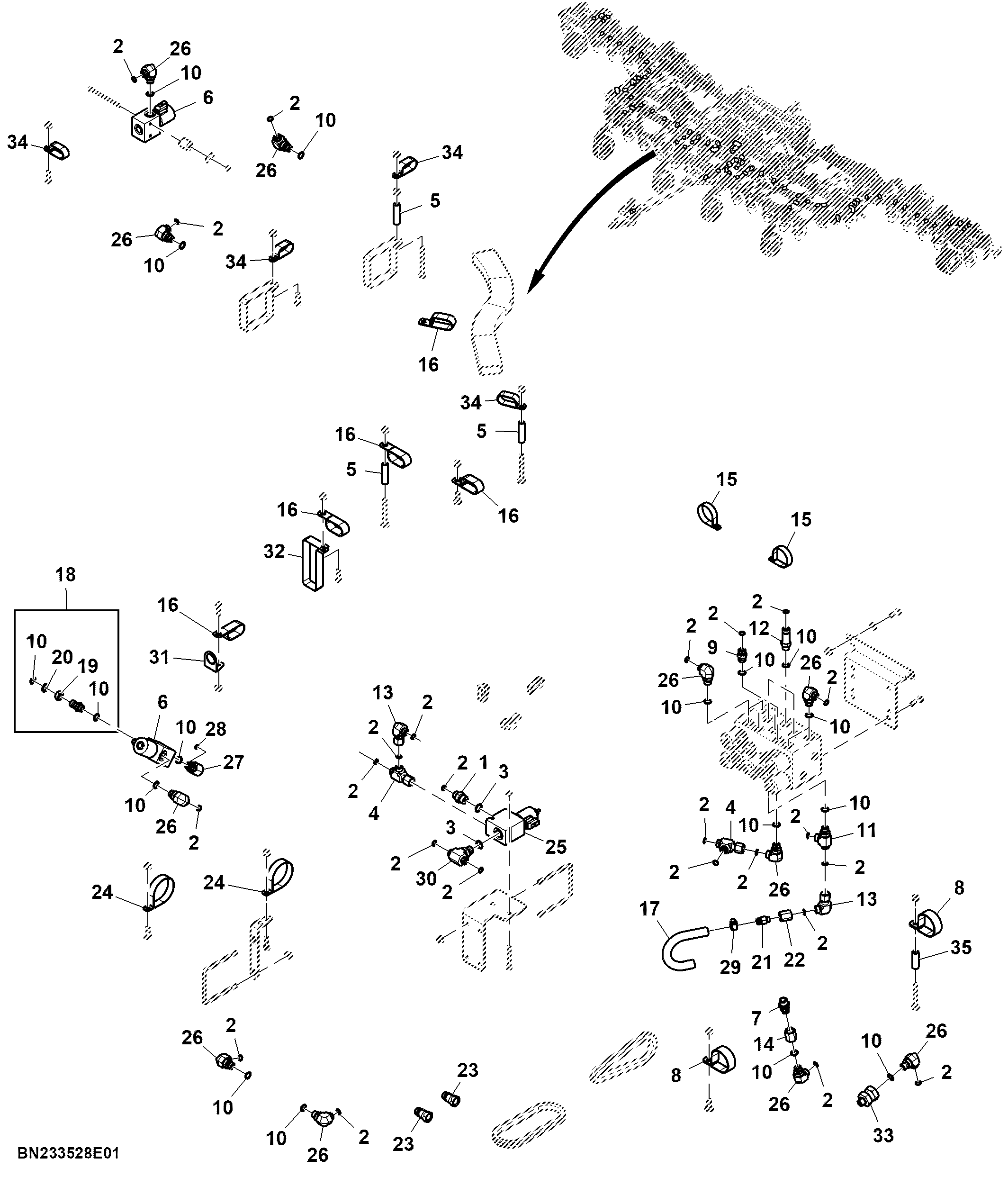 Fittings and Bracket, Depth Control, 25 Row