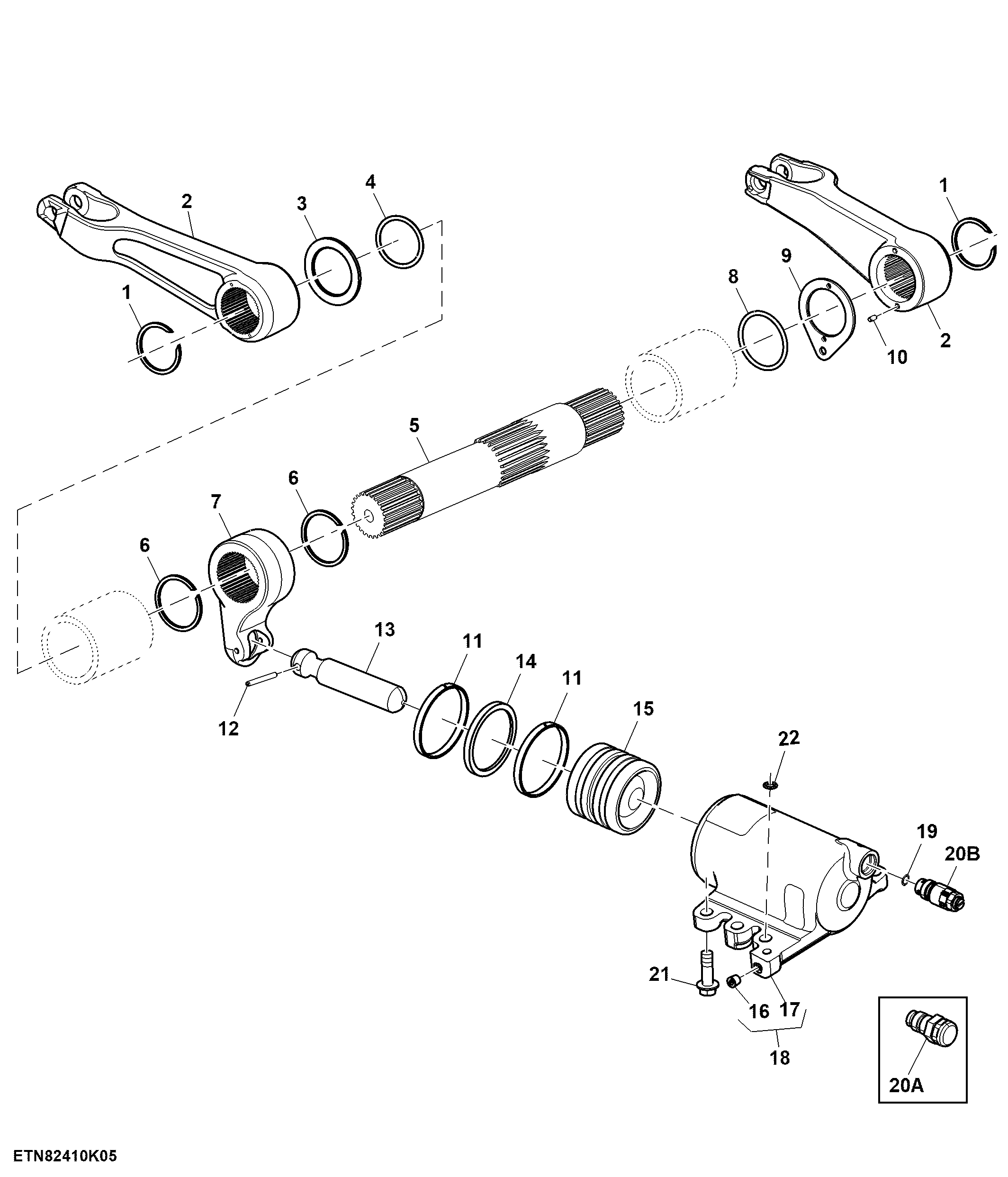 Rockshaft lift arm, W/O EQRL, W/O SCV, Reverse PTO