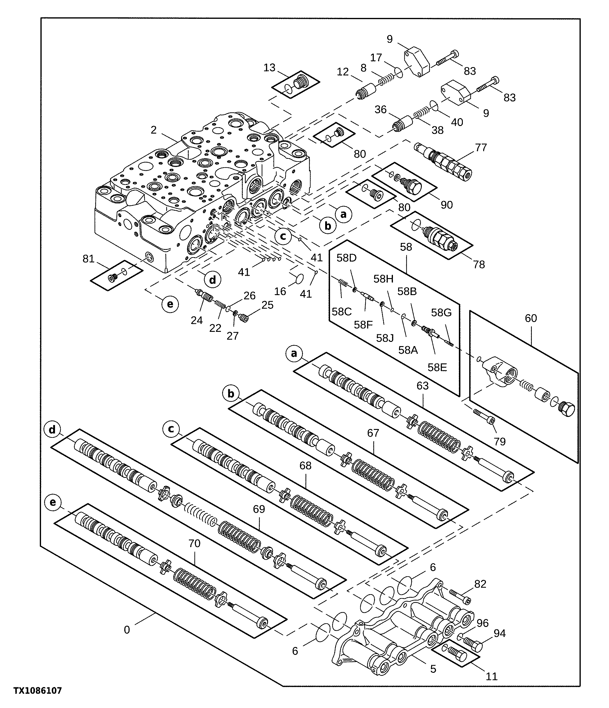 Control Valve Body and Spools, 5-Spool Side