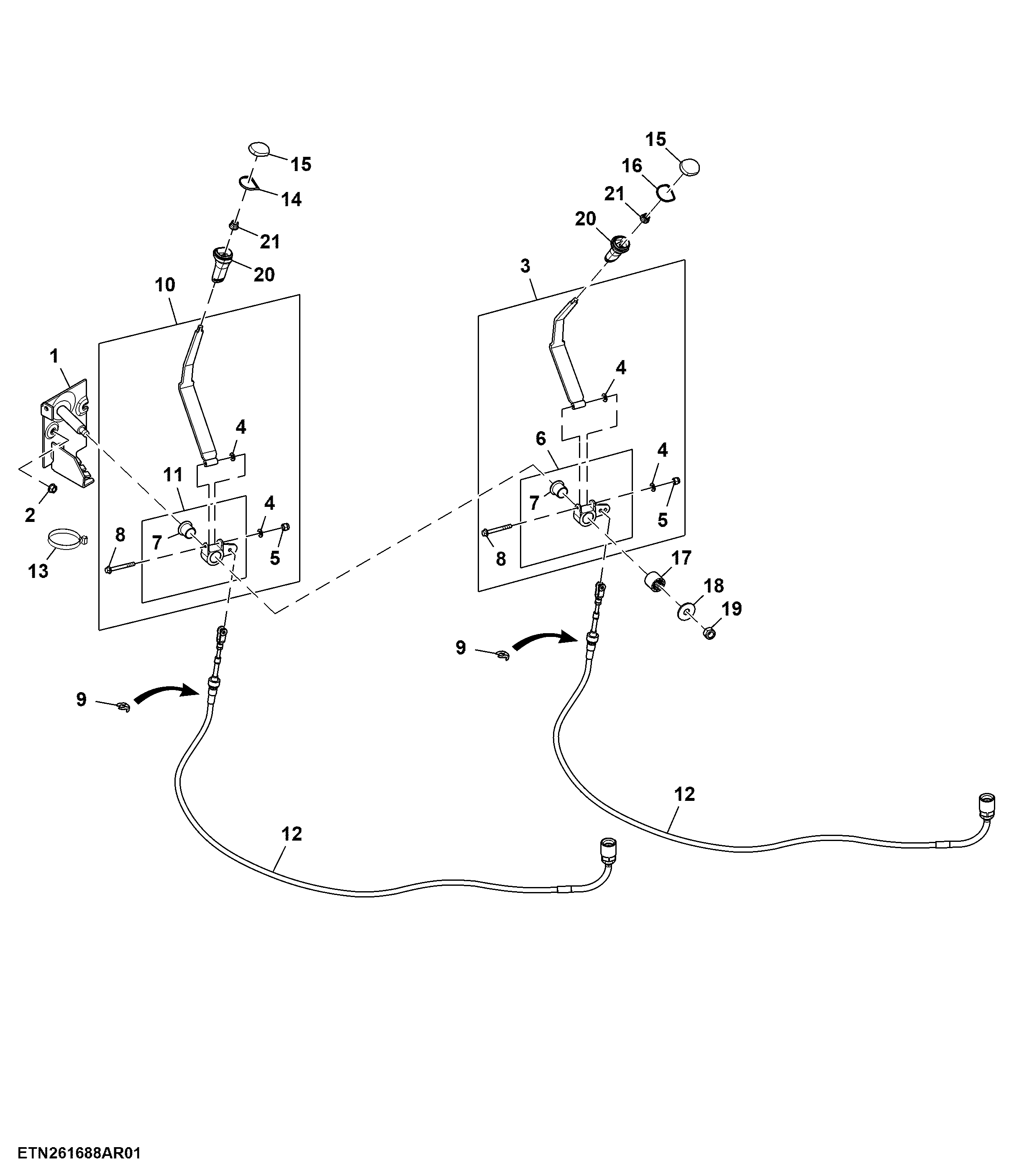 SCV Control Levers, Position I and II (600001 - )