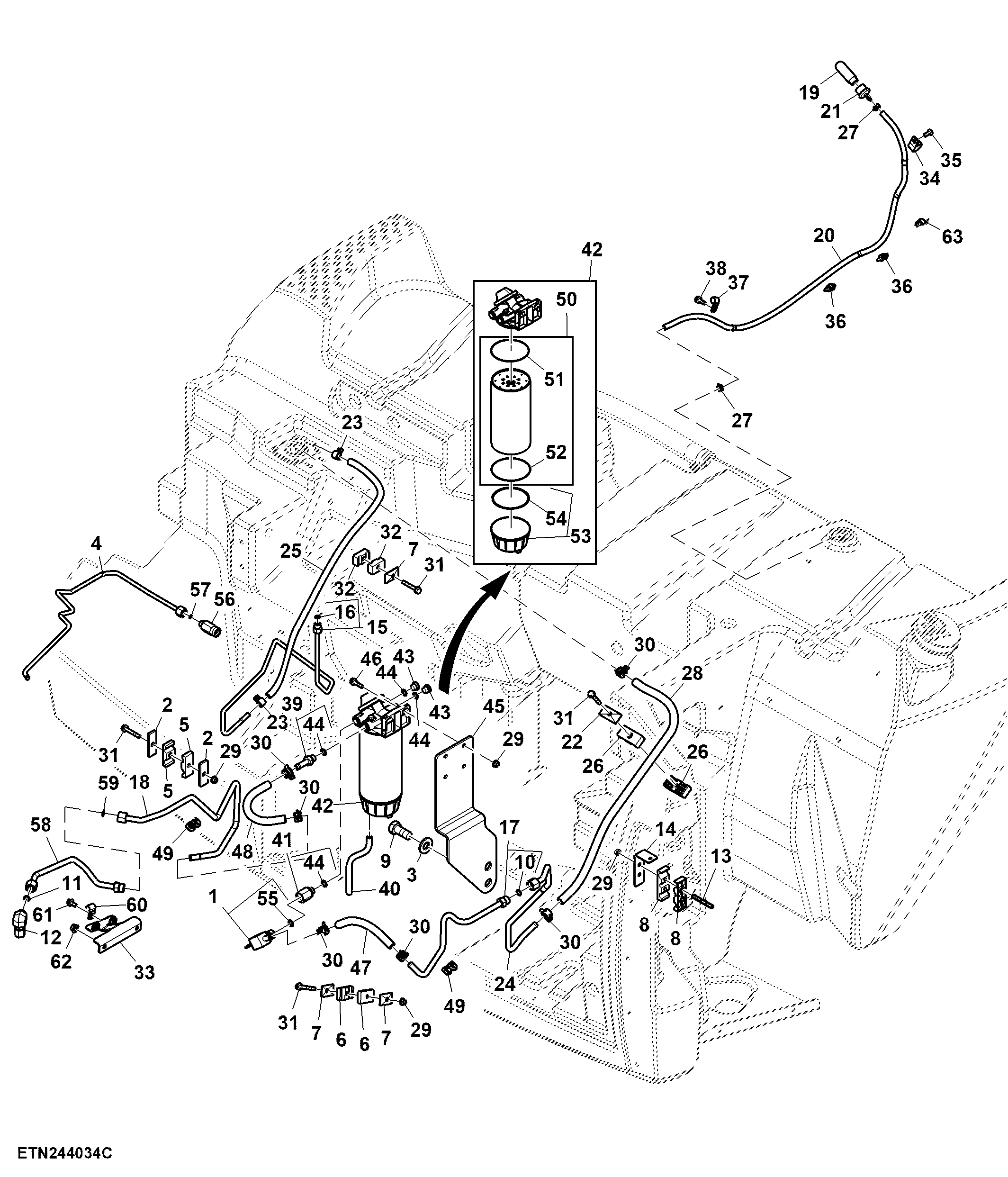 Fuel Line, W/ Water Separator, T2/ T3 Engine (804001 - )
