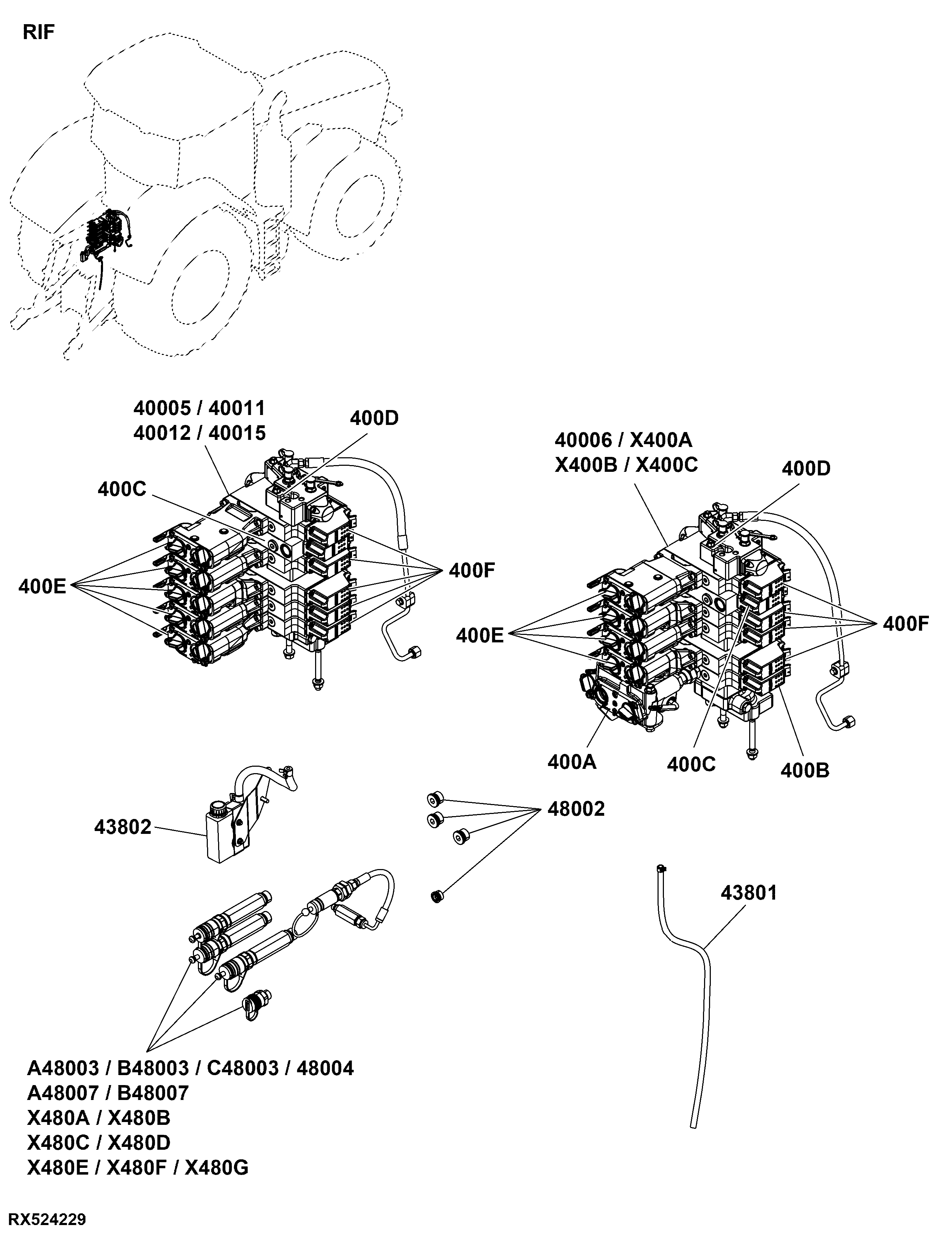 RIF Selective Control Valve and Hydraulic Couplers, Rear Implement