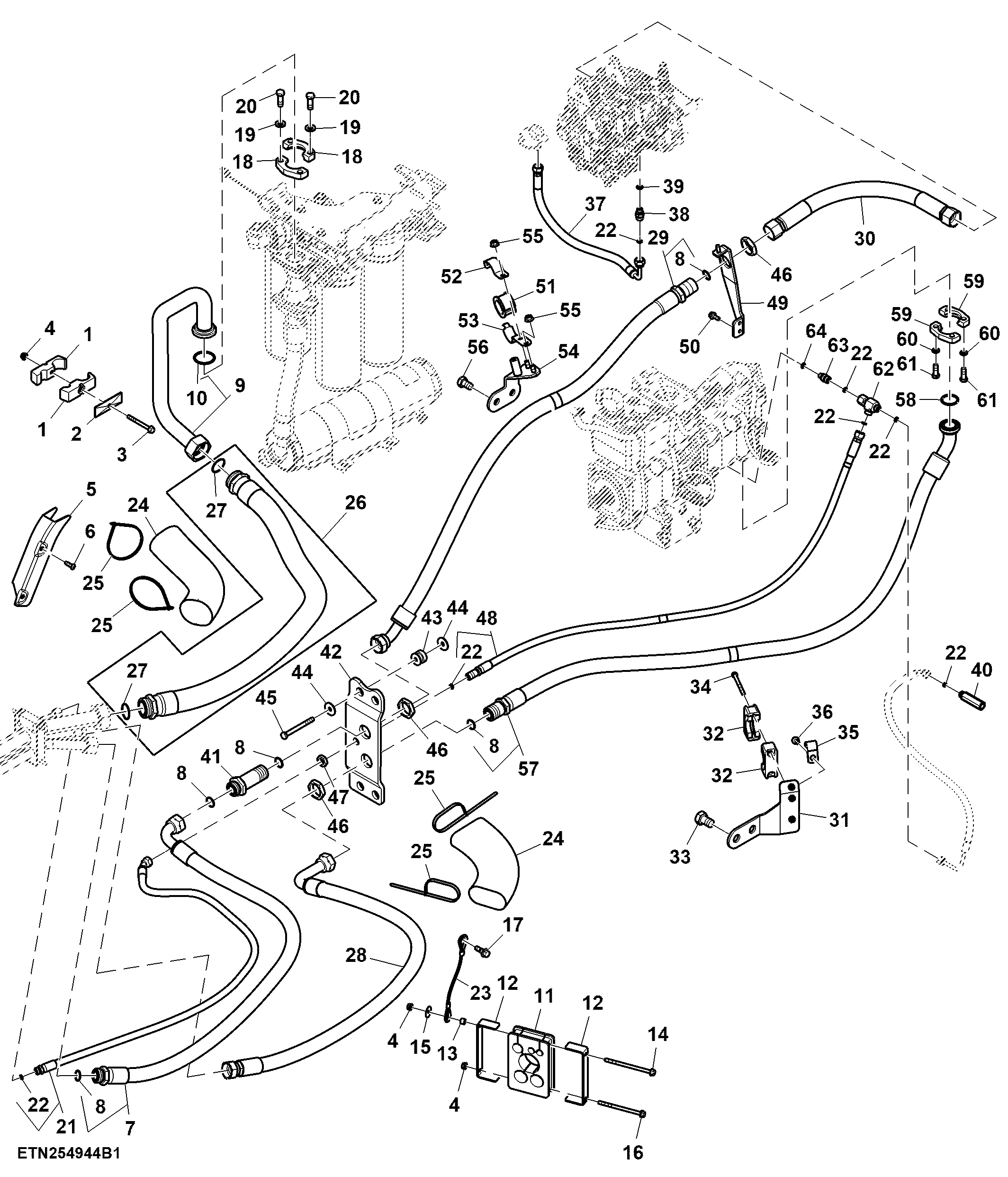 Oil Lines, SCV, W/ High Flow, W/ Short Drawbar Support, (For Scraper) (1/2)