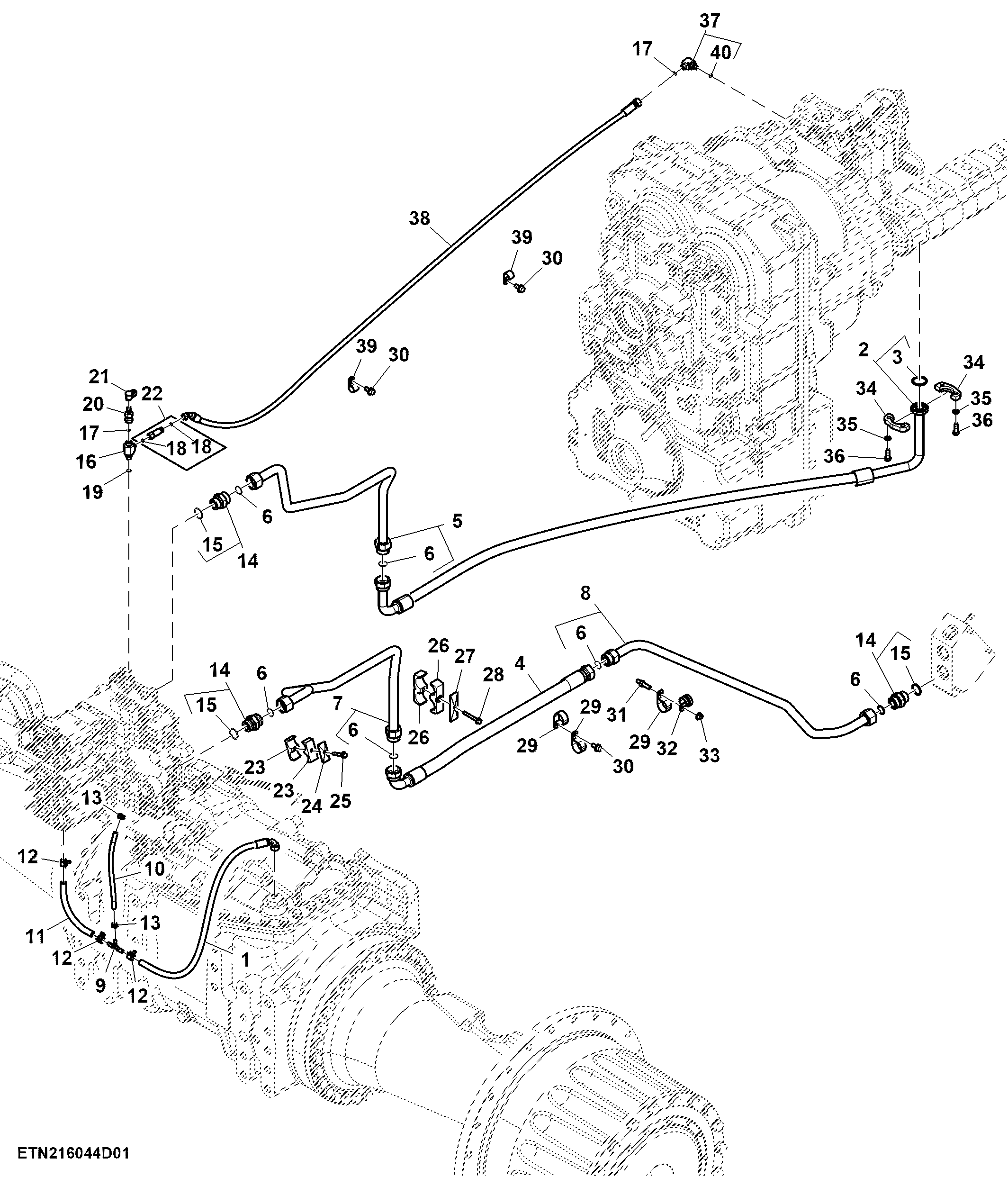 Hydraulic Hose, Rear SCV, PST, High Flow, Hitch W/ Quick Coupler, 5 SCV (1/2)